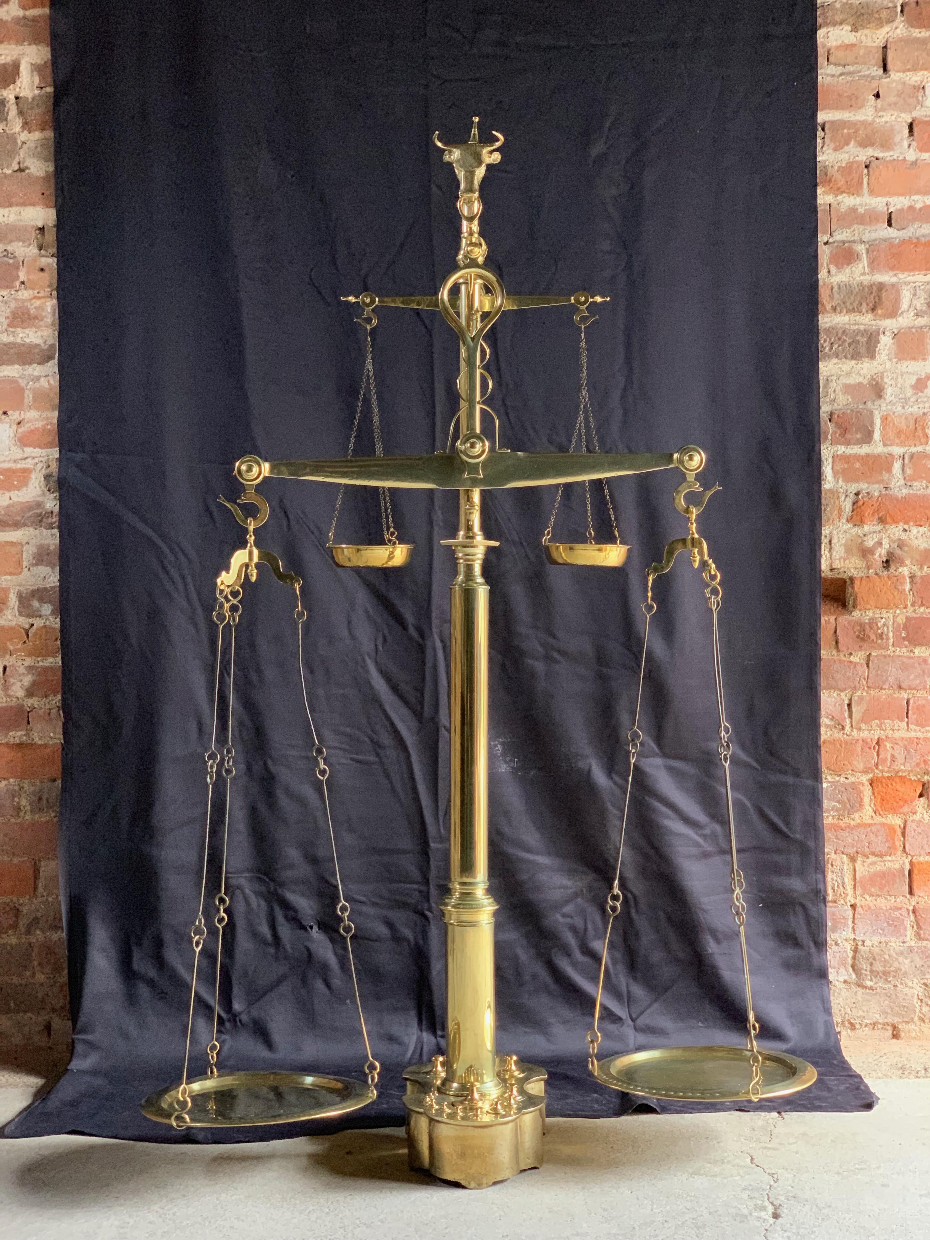 Magnificent Antique Brass Butchers Scales 19th Century Portuguese, circa 1890 4