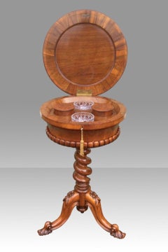 Magnificent Antique Burr Walnut Teapoy Lamp, Occasional Table