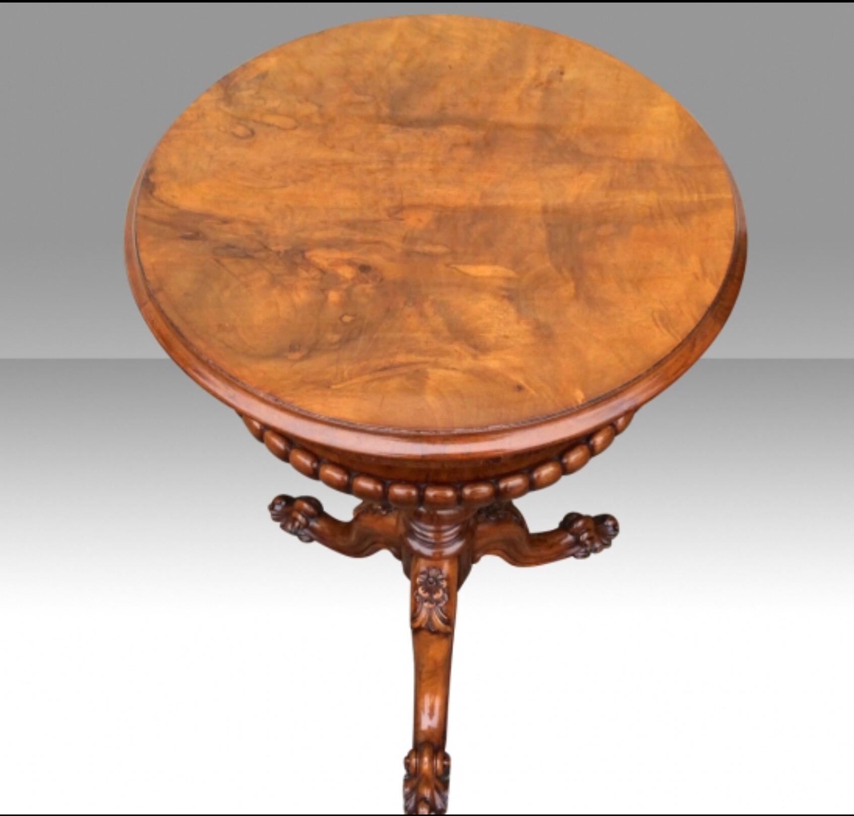 European Magnificent Antique Burr Walnut Teapoy Lamp, Occasional Table For Sale
