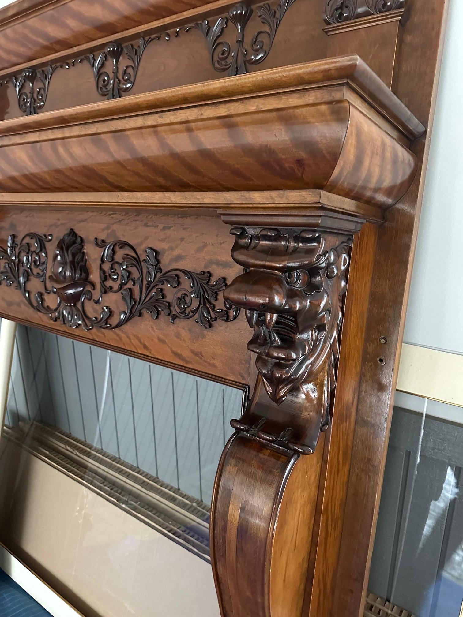 Mahogany Magnificent Antique Carved Fireplace Mantel For Sale