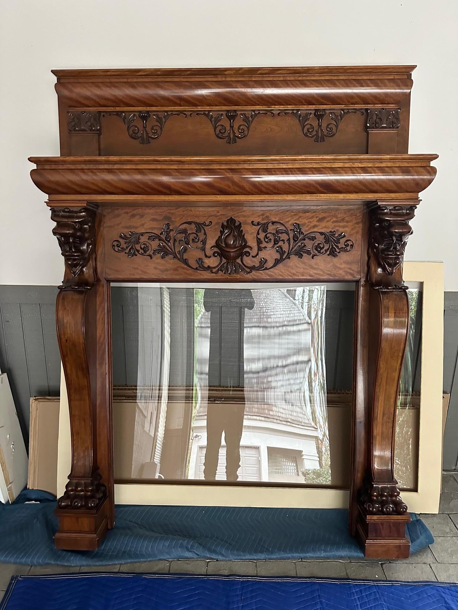 19th Century Magnificent Antique Carved Fireplace Mantel For Sale