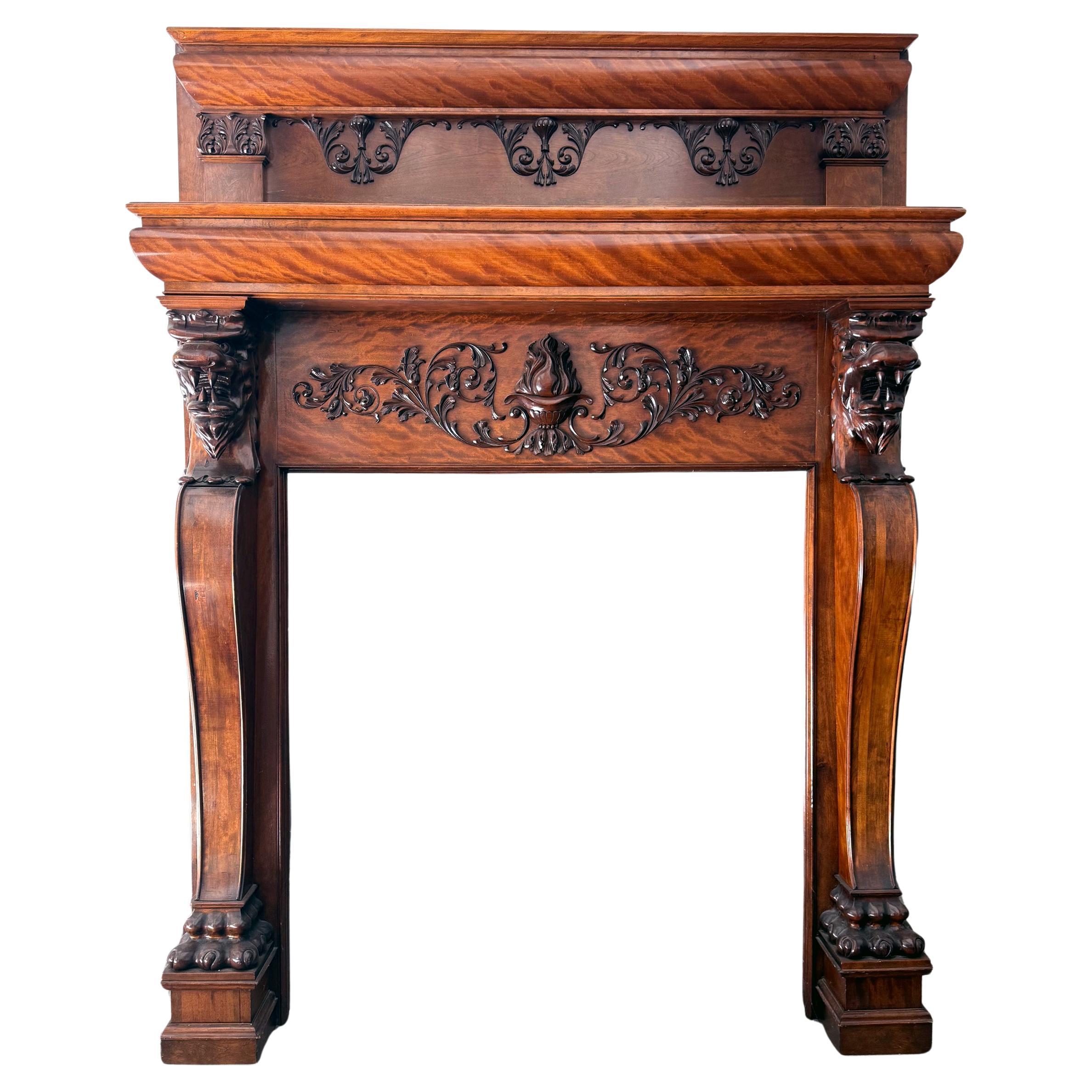 Magnificent Antique Carved Fireplace Mantel