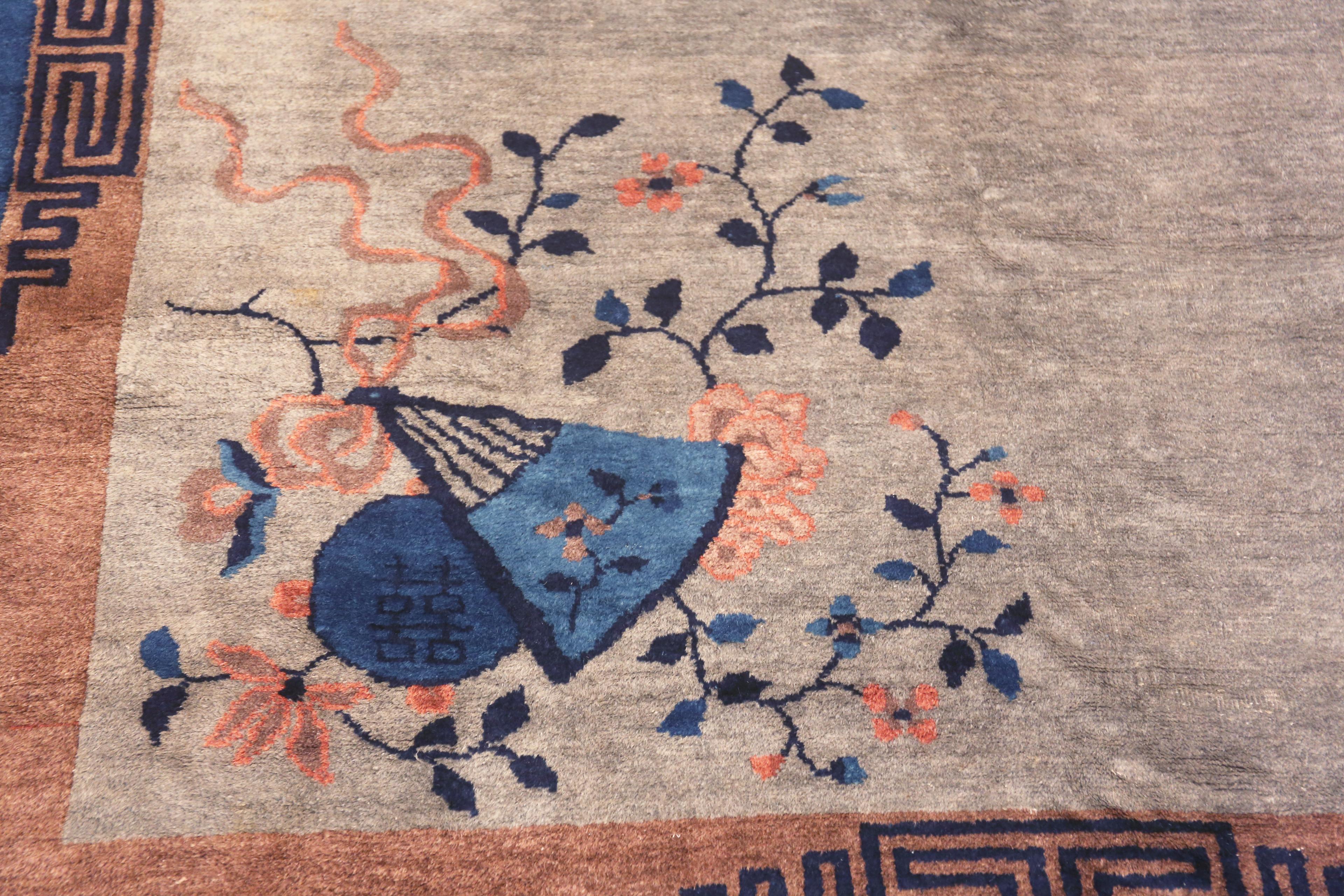 Magnifique tapis Art Déco chinois ancien à médaillon central de 12' x 14'6