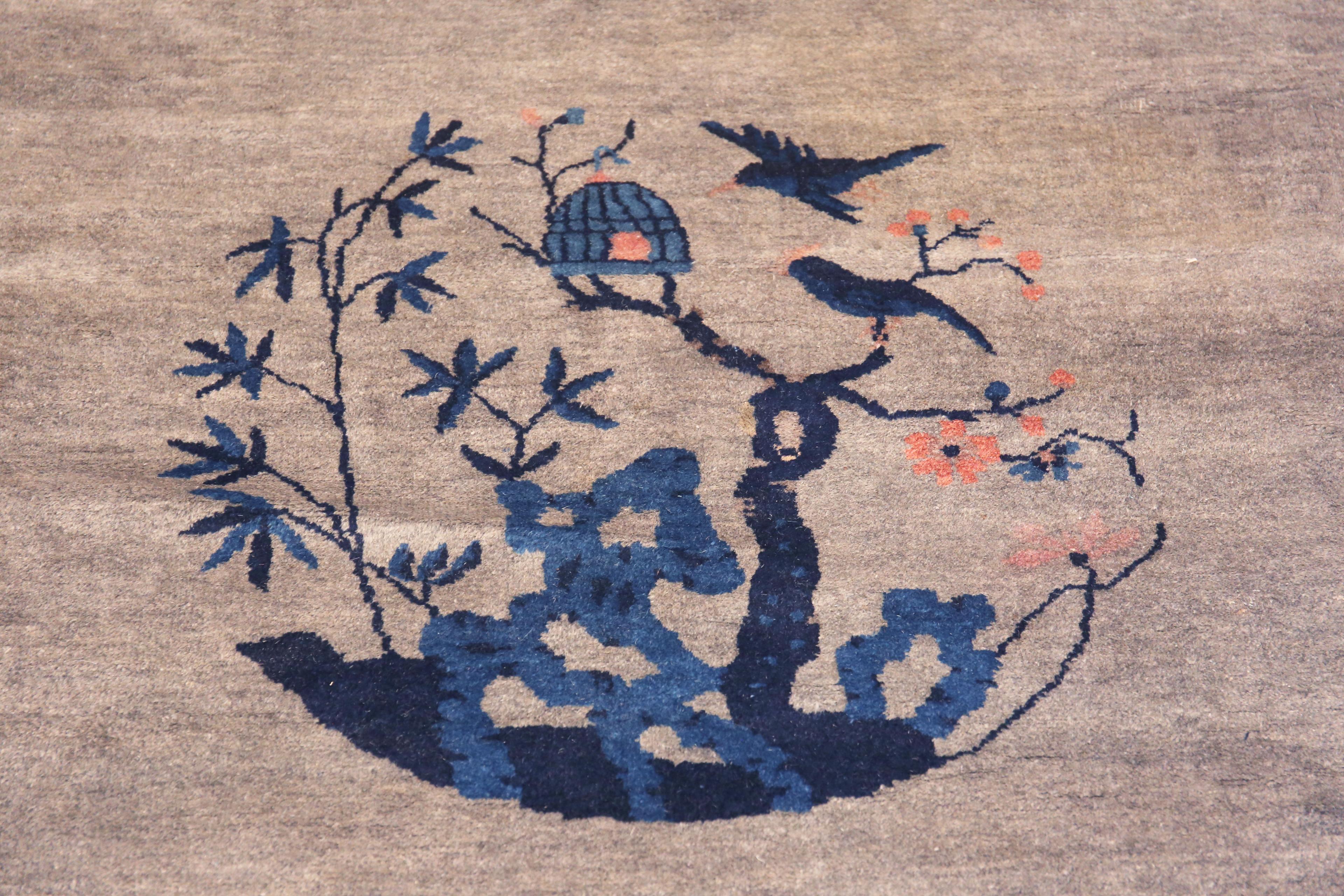 Laine Magnifique tapis Art Déco chinois ancien à médaillon central de 12' x 14'6