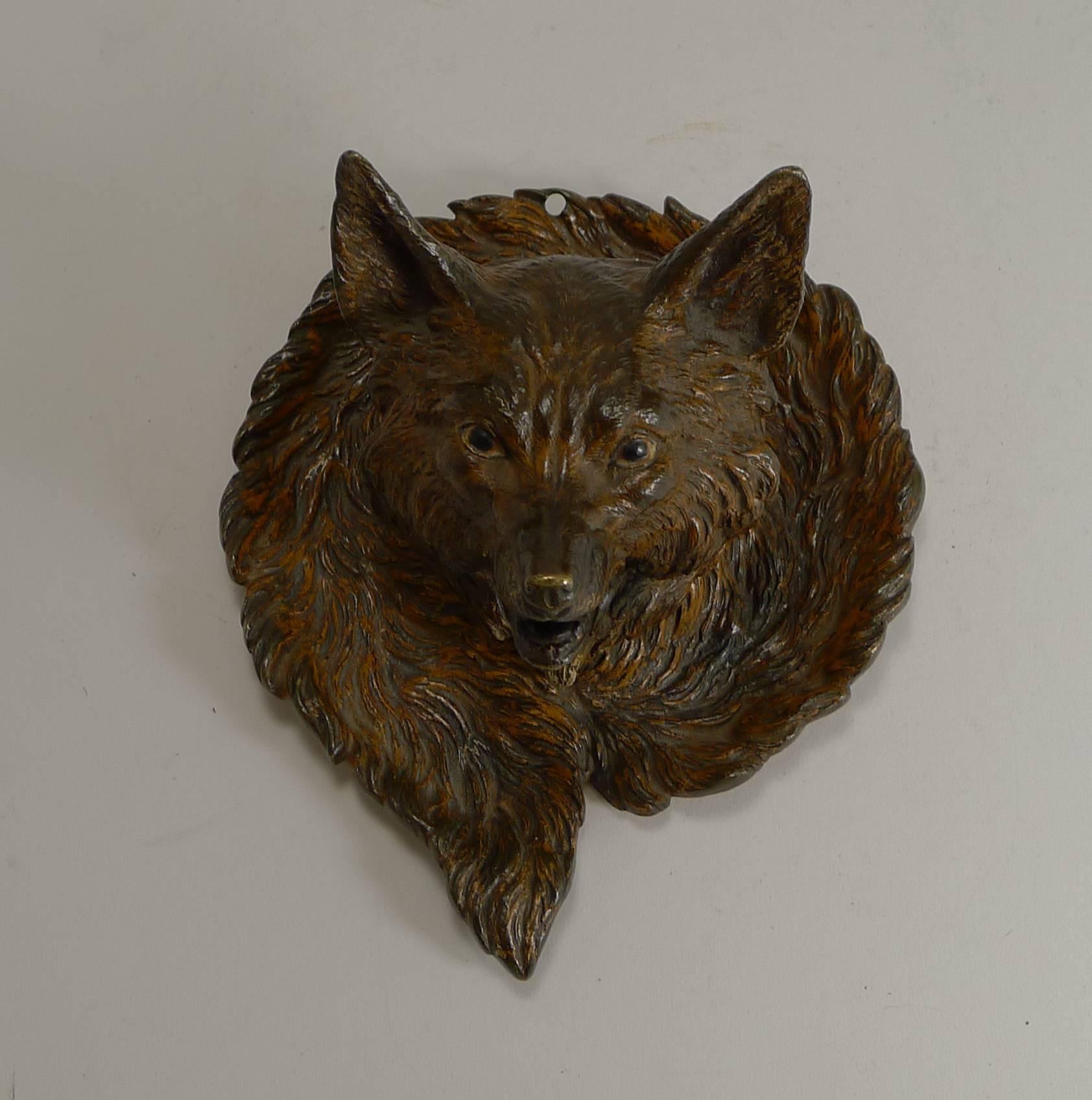 Début du 20ème siècle Magnifique encrier ancien en bronze peint à froid de Vienne:: Renard:: circa 1900