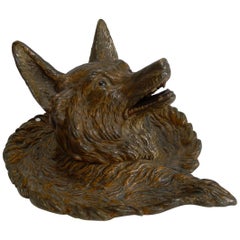 Magnifique encrier ancien en bronze peint à froid de Vienne:: Renard:: circa 1900