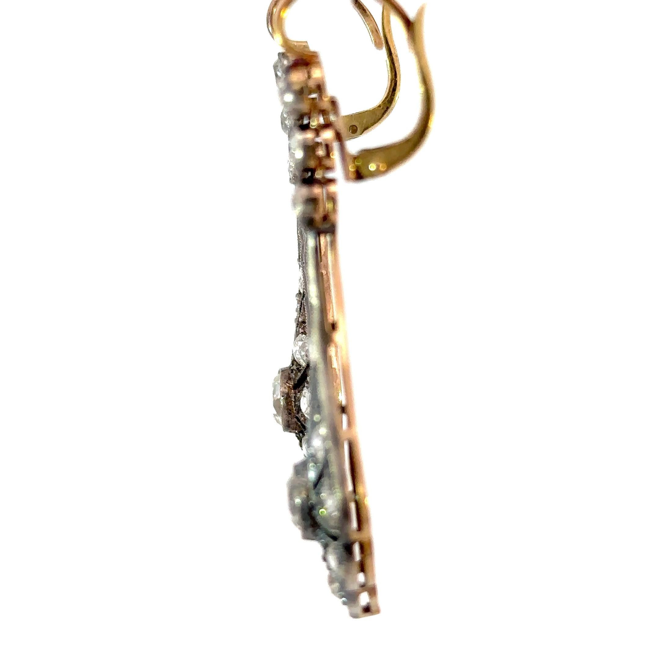 Late Victorian Magnificent Antique Diamond Drop Earrings, 5.50ctw Old Cuts in Silver & Gold For Sale