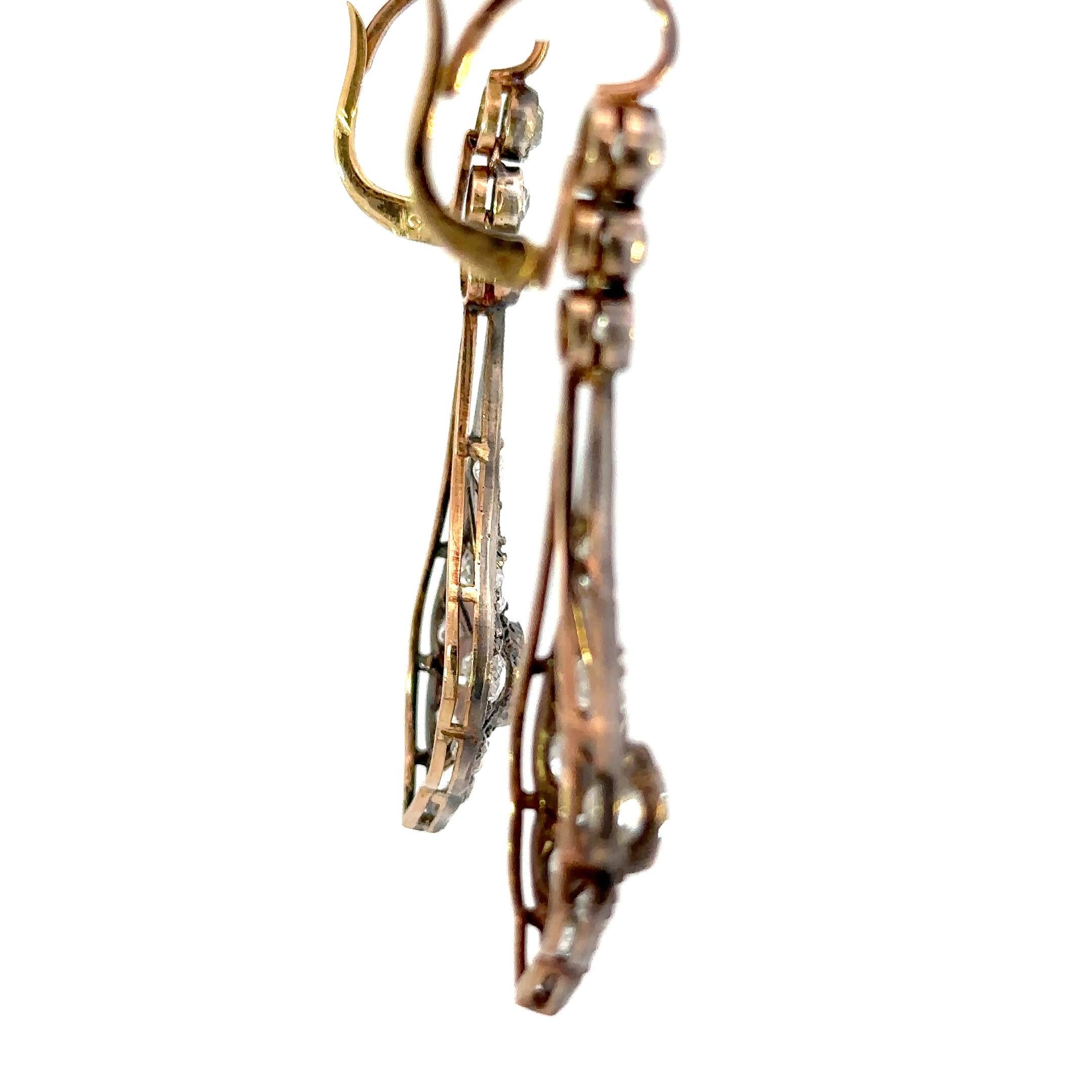 Old Mine Cut Magnificent Antique Diamond Drop Earrings, 5.50ctw Old Cuts in Silver & Gold For Sale