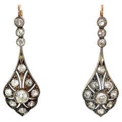 Magnificent Antique Diamond Drop Earrings, 5.50ctw Old Cuts in Silver & Gold