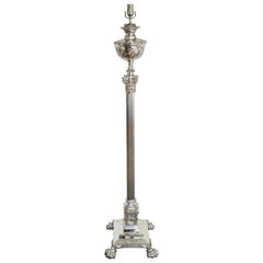 Magnificent Antique English Corinthian Column Silver Plated Floor Lamp