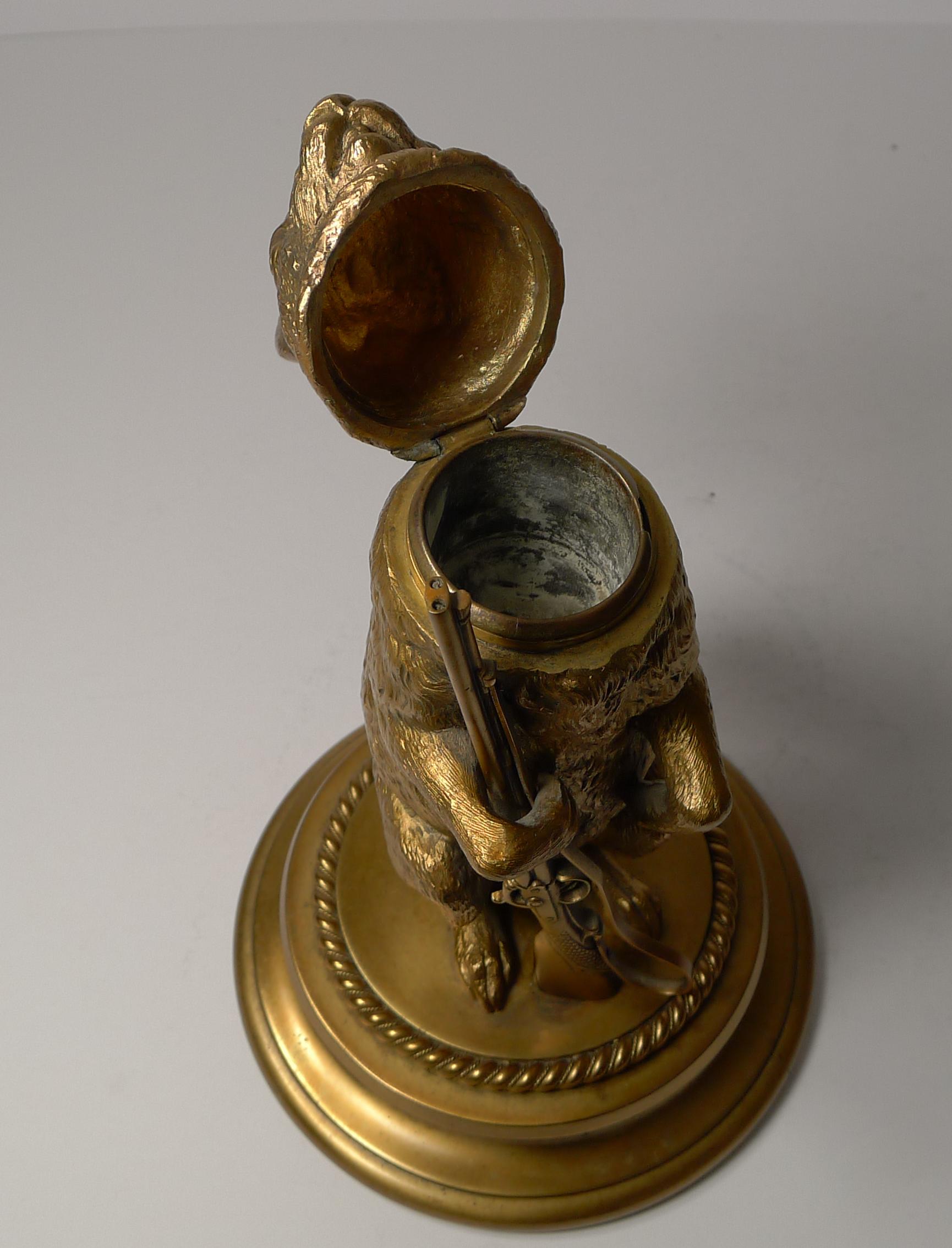 Late 19th Century Magnificent Antique English Gilded Bronze Hare Inkwell, circa 1880 For Sale