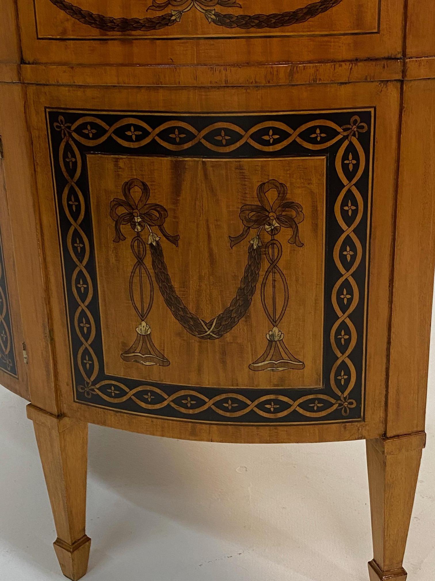 Magnificent Antique English Hand Painted Satinwood Demilune Sideboard In Good Condition In Hopewell, NJ