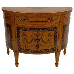 Magnificent Antique English Hand Painted Satinwood Demilune Sideboard