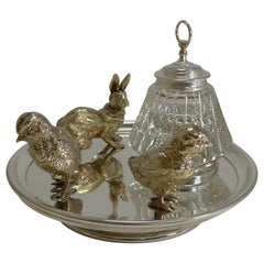 Magnificent Antique English Inkwell / Rabbit and Chicks, circa 1890