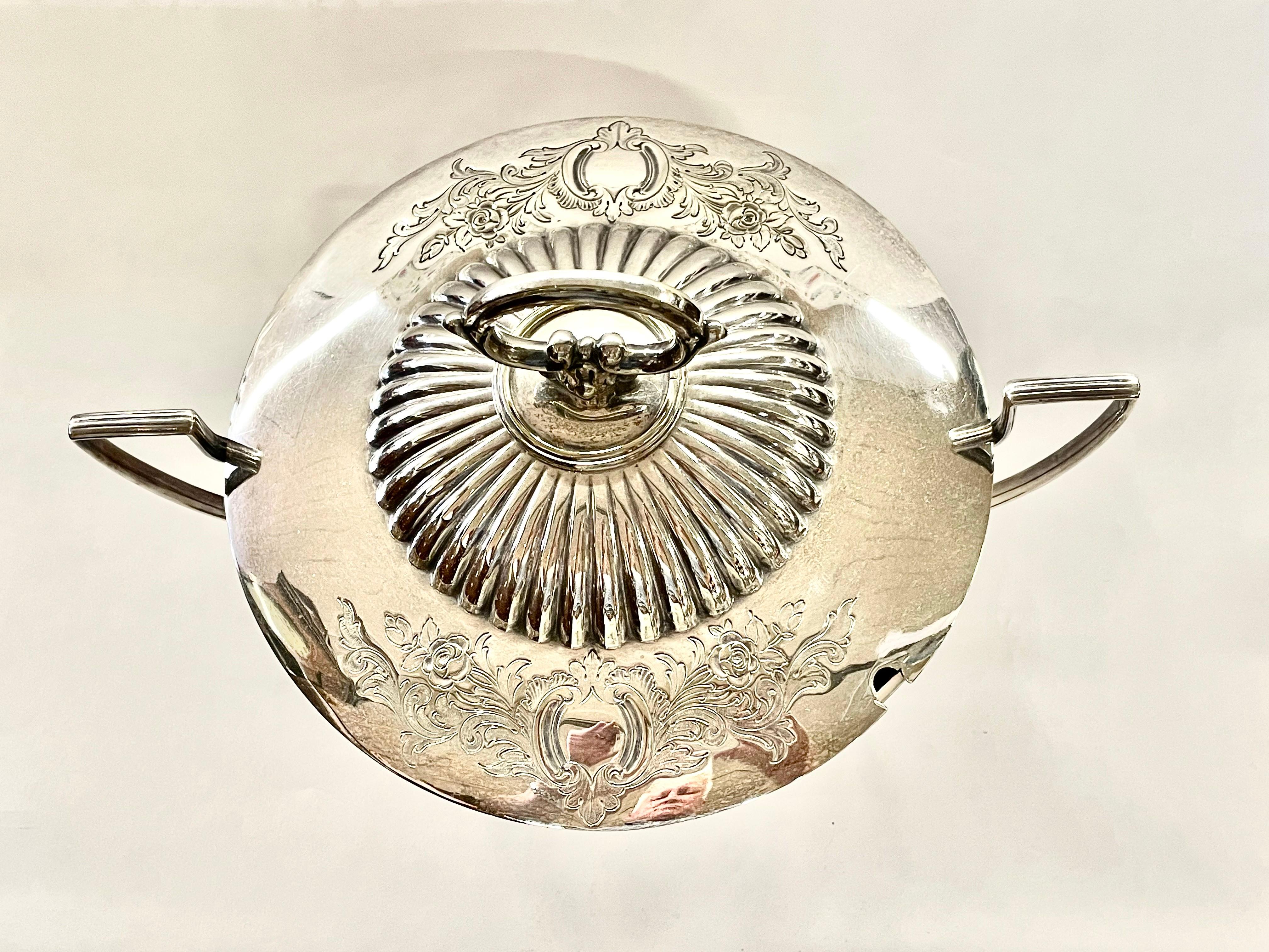 Magnificent Antique English Sheffield Silver Plate Hand Chased Soup Tureen In Good Condition For Sale In Charleston, SC