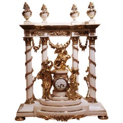 Magnificent Antique French Louis XVI Carrara Marble Bronze Dore Mounted Clock