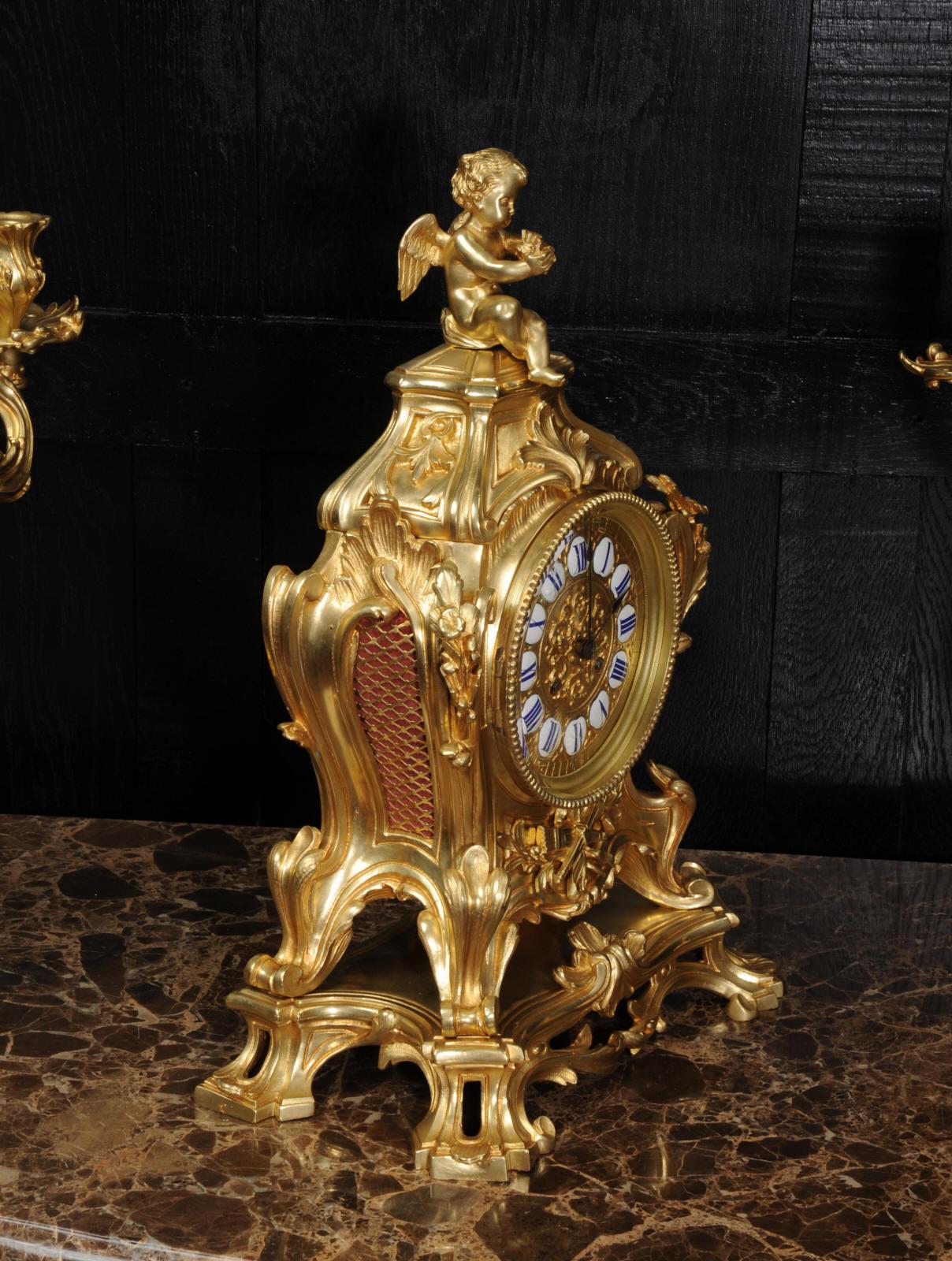 Magnificent Antique French Rococo Clock Set After Meissonnier 4
