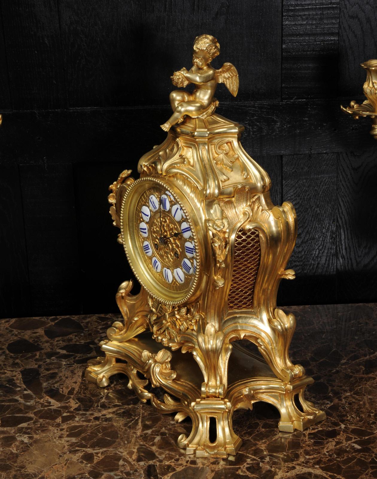 Magnificent Antique French Rococo Clock Set After Meissonnier 5
