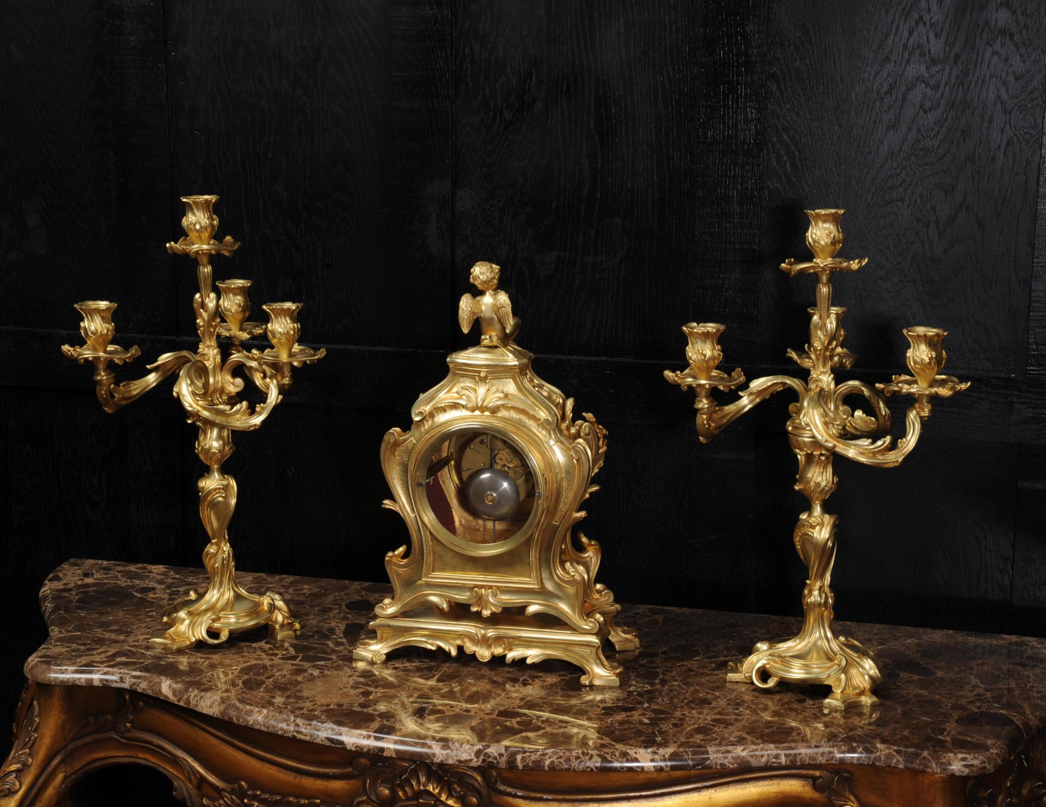 Magnificent Antique French Rococo Clock Set After Meissonnier 6