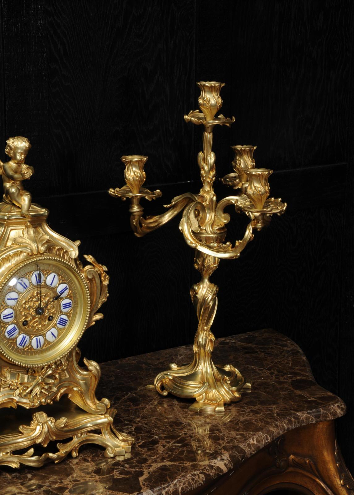 Magnificent Antique French Rococo Clock Set After Meissonnier 8