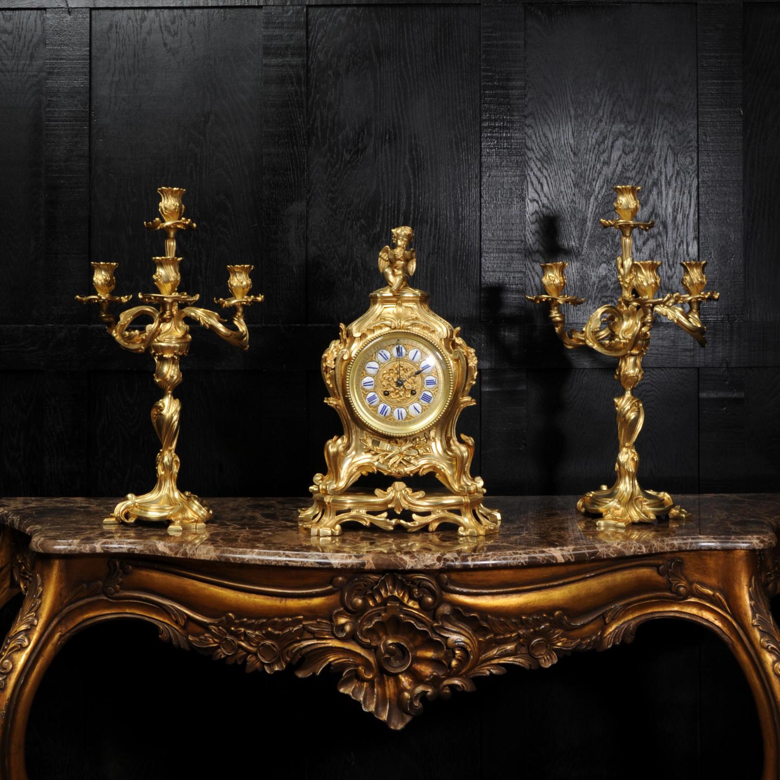 Magnificent Antique French Rococo Clock Set After Meissonnier In Good Condition In Belper, Derbyshire