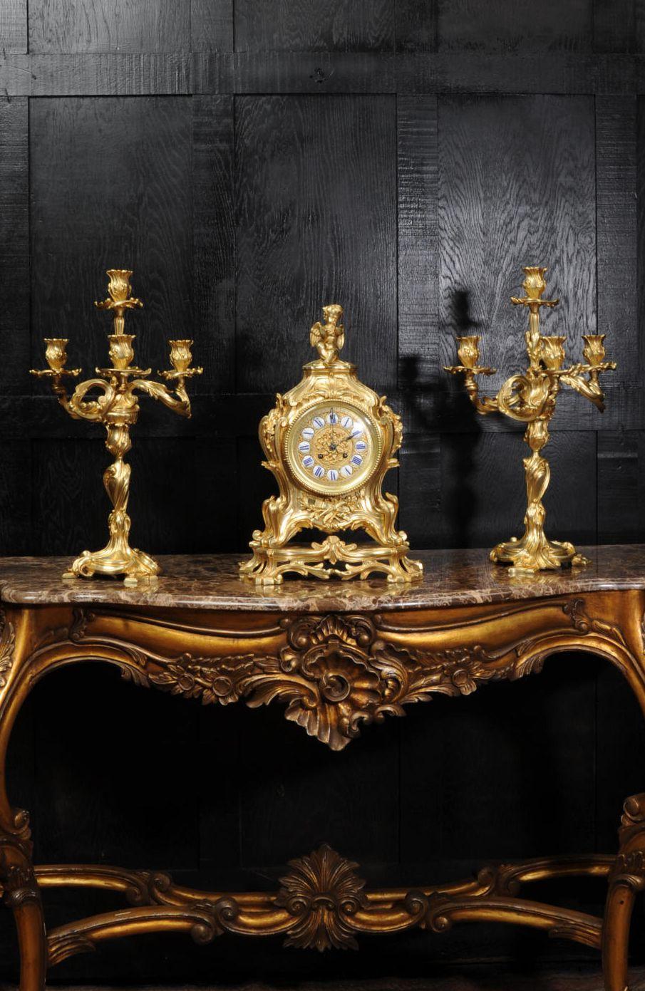 Magnificent Antique French Rococo Clock Set After Meissonnier 1