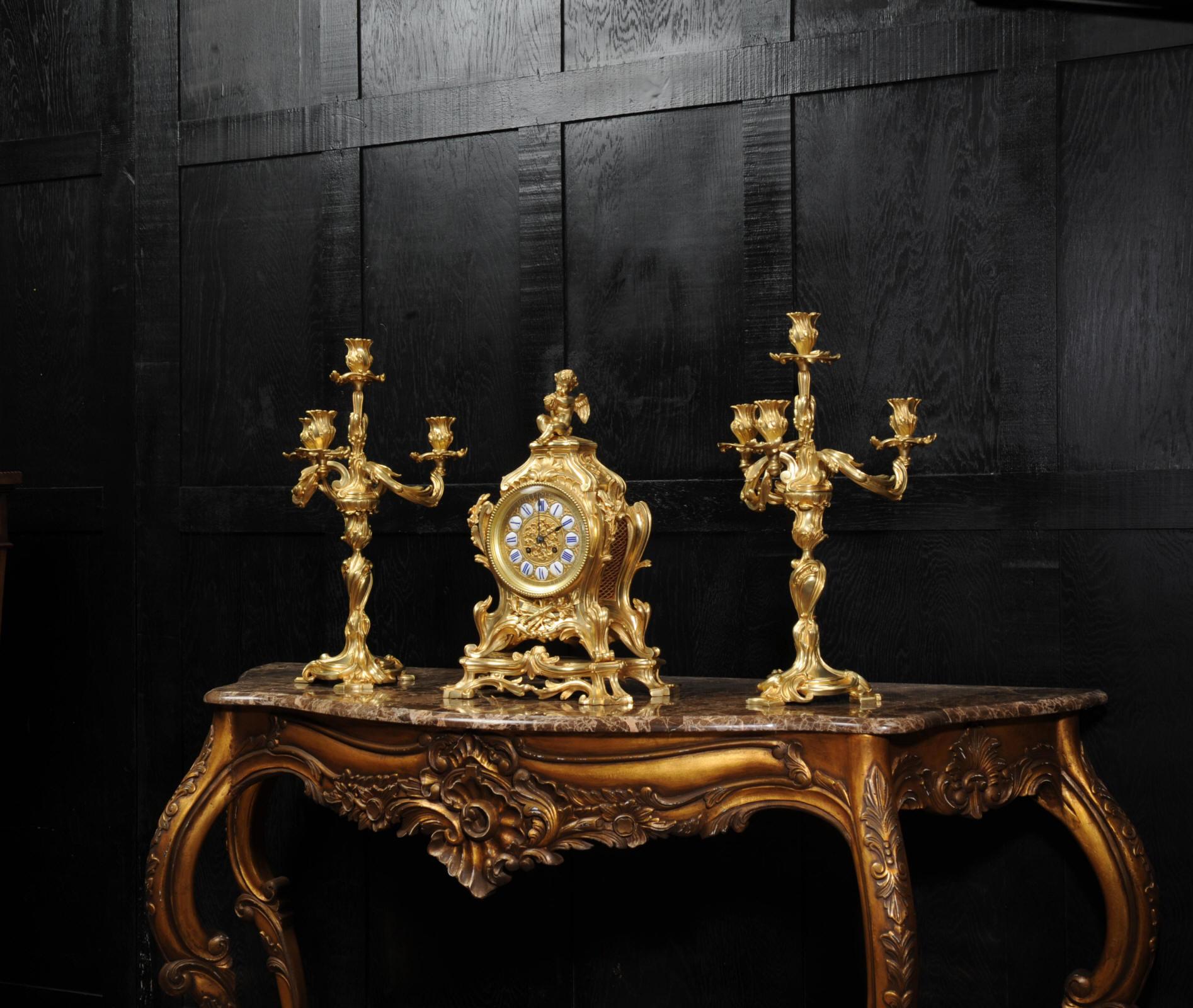 Magnificent Antique French Rococo Clock Set After Meissonnier 2
