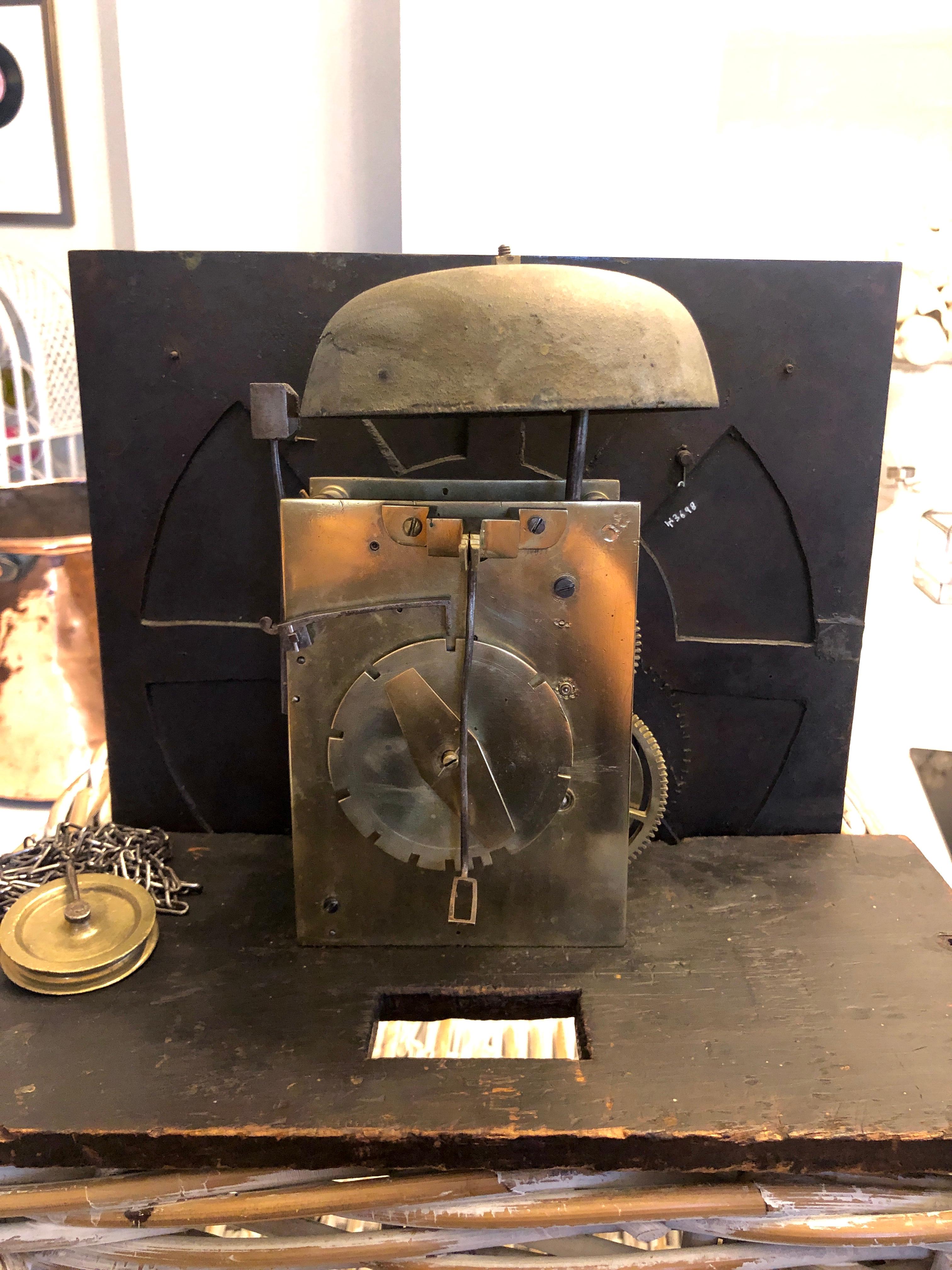 Magnificent Antique George II Brass Face Red Walnut Longcase Clock For Sale 4