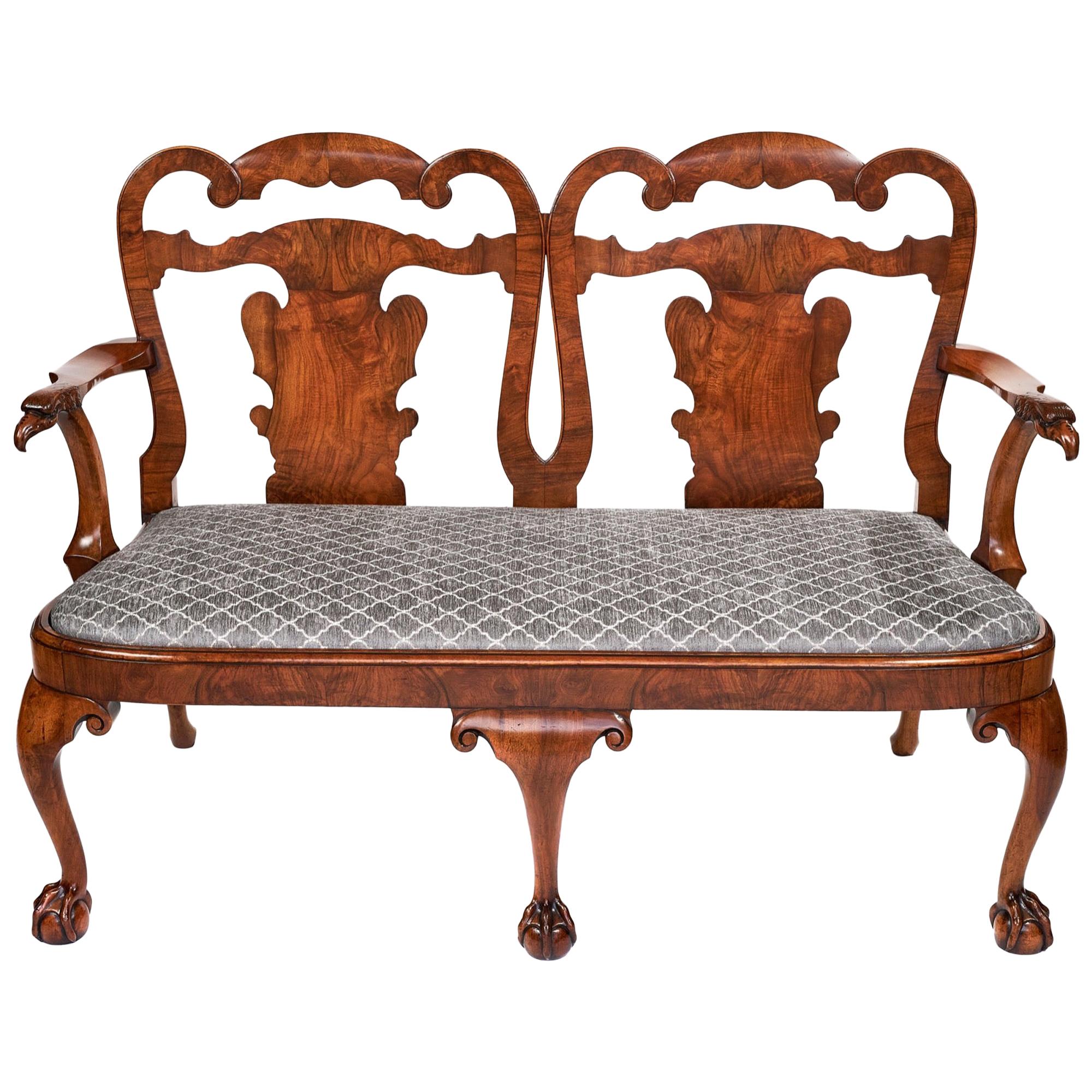 Magnificent Antique Georgian Revival Walnut Chair Back Sofa/Settee