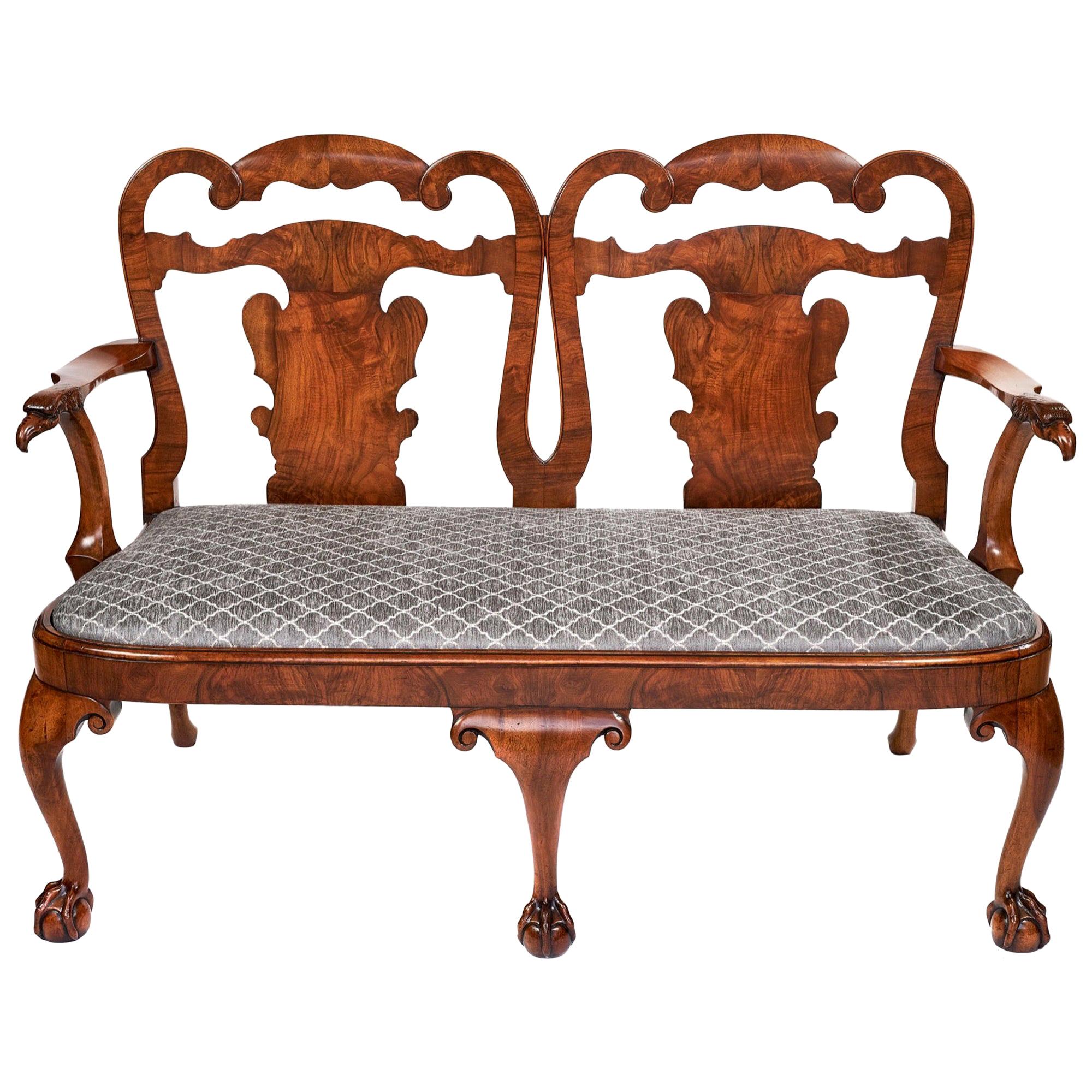 Magnificent Antique Georgian Revival Walnut Chair Back Sofa/Settee