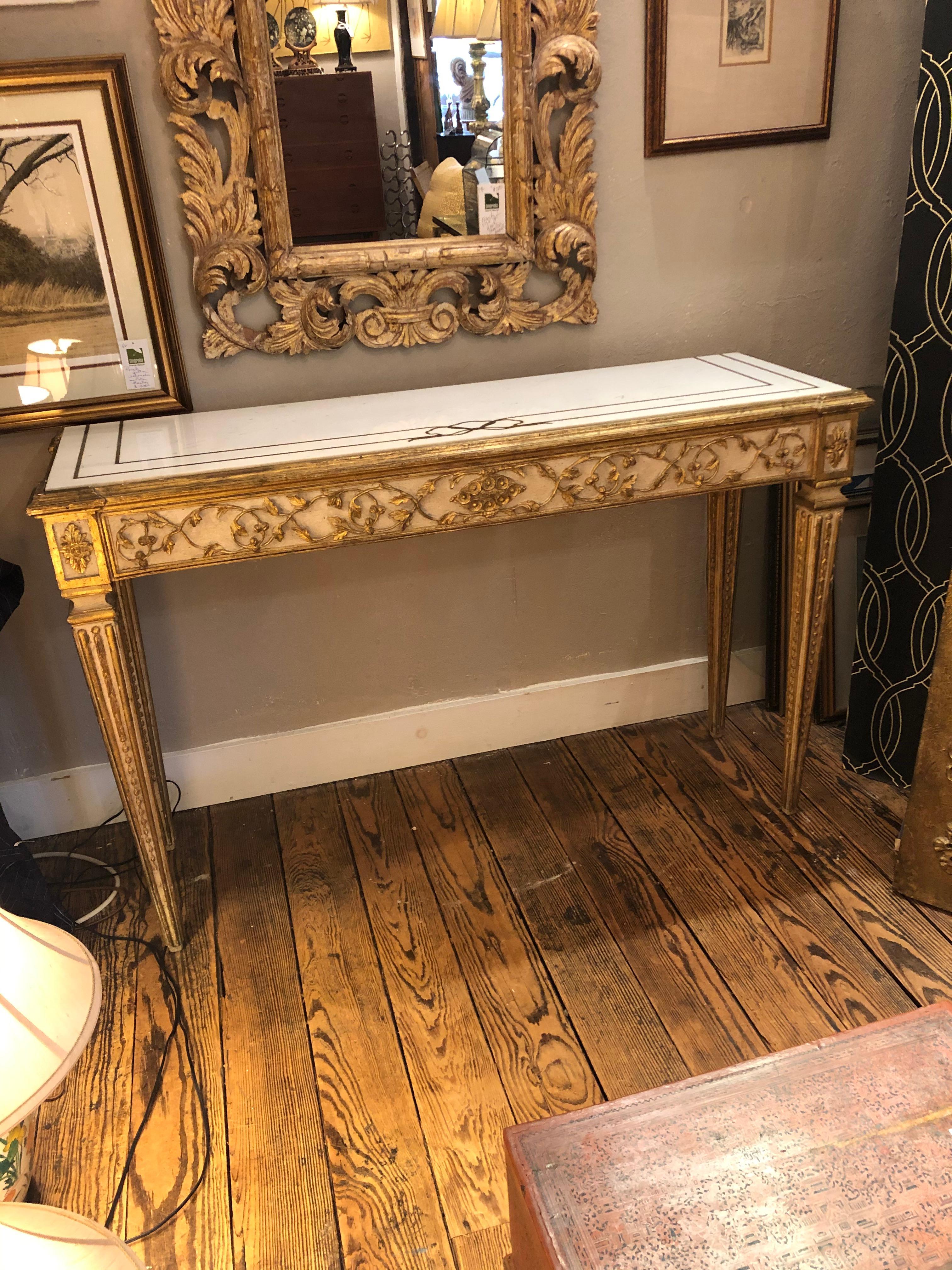 Magnificent Antique Gilded Painted Italian Regency Console Table with Marble Top 5