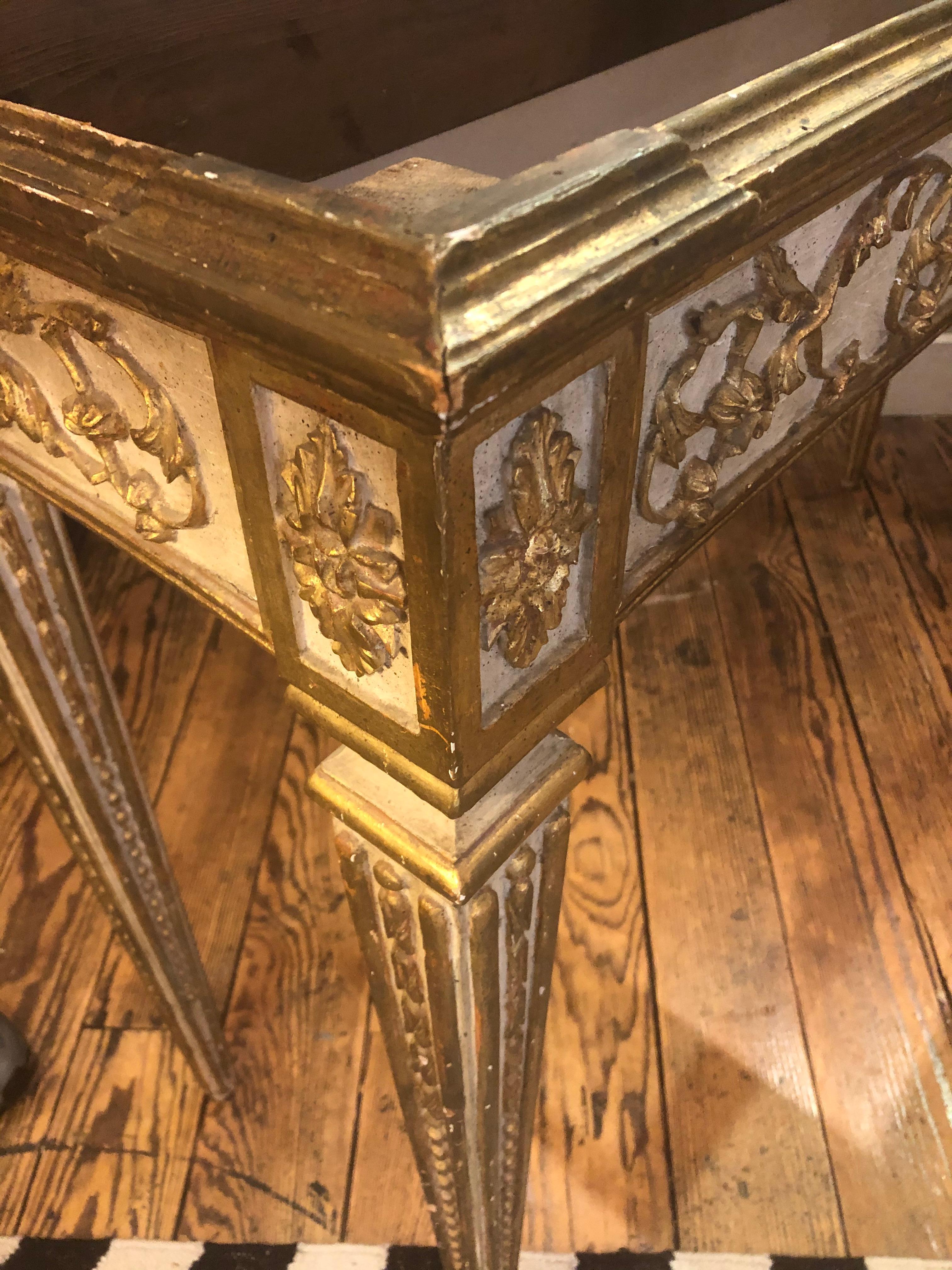 Magnificent Antique Gilded Painted Italian Regency Console Table with Marble Top 9
