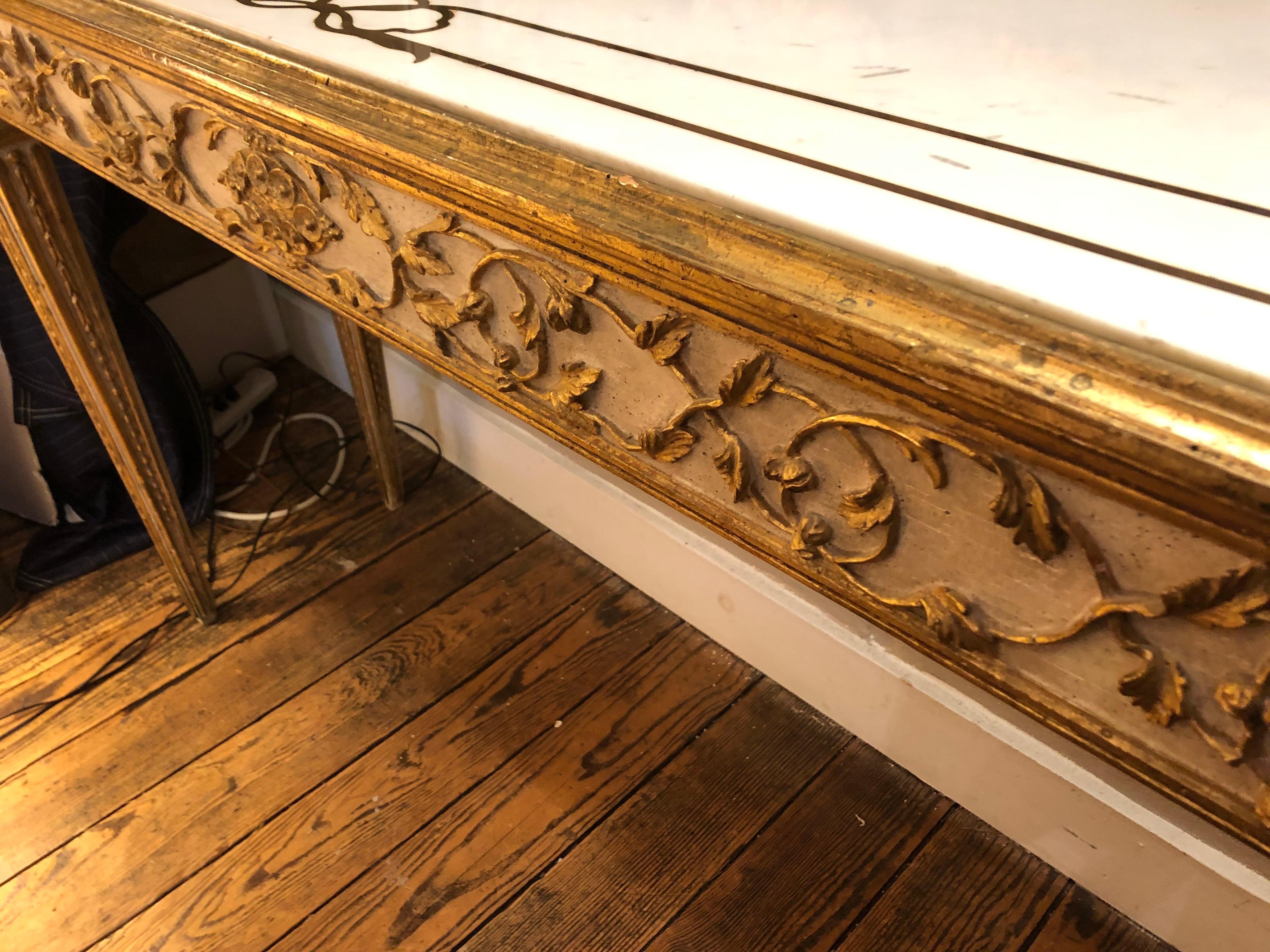 Magnificent Antique Gilded Painted Italian Regency Console Table with Marble Top 4