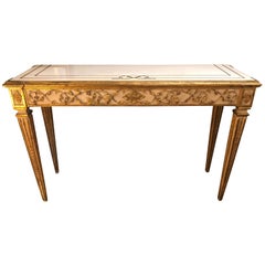 Magnificent Antique Gilded Painted Italian Regency Console Table with Marble Top