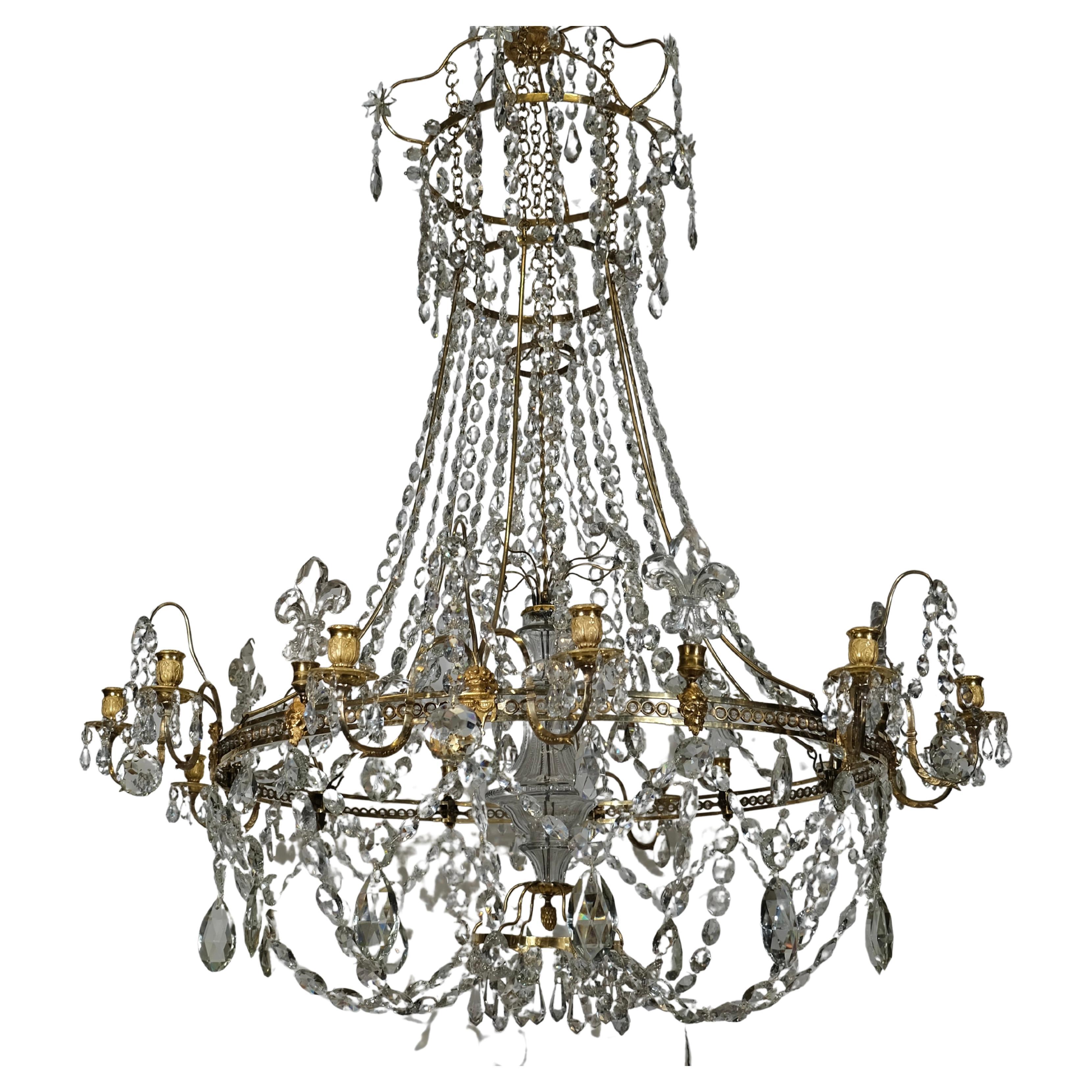 The handmade crystals adorning this magnificent Louis XVI chandelier are of unparalleled quality. Each crystal is a testament to the skill of the artisans who painstakingly shaped and polished them to perfection.

One of the distinguishing features