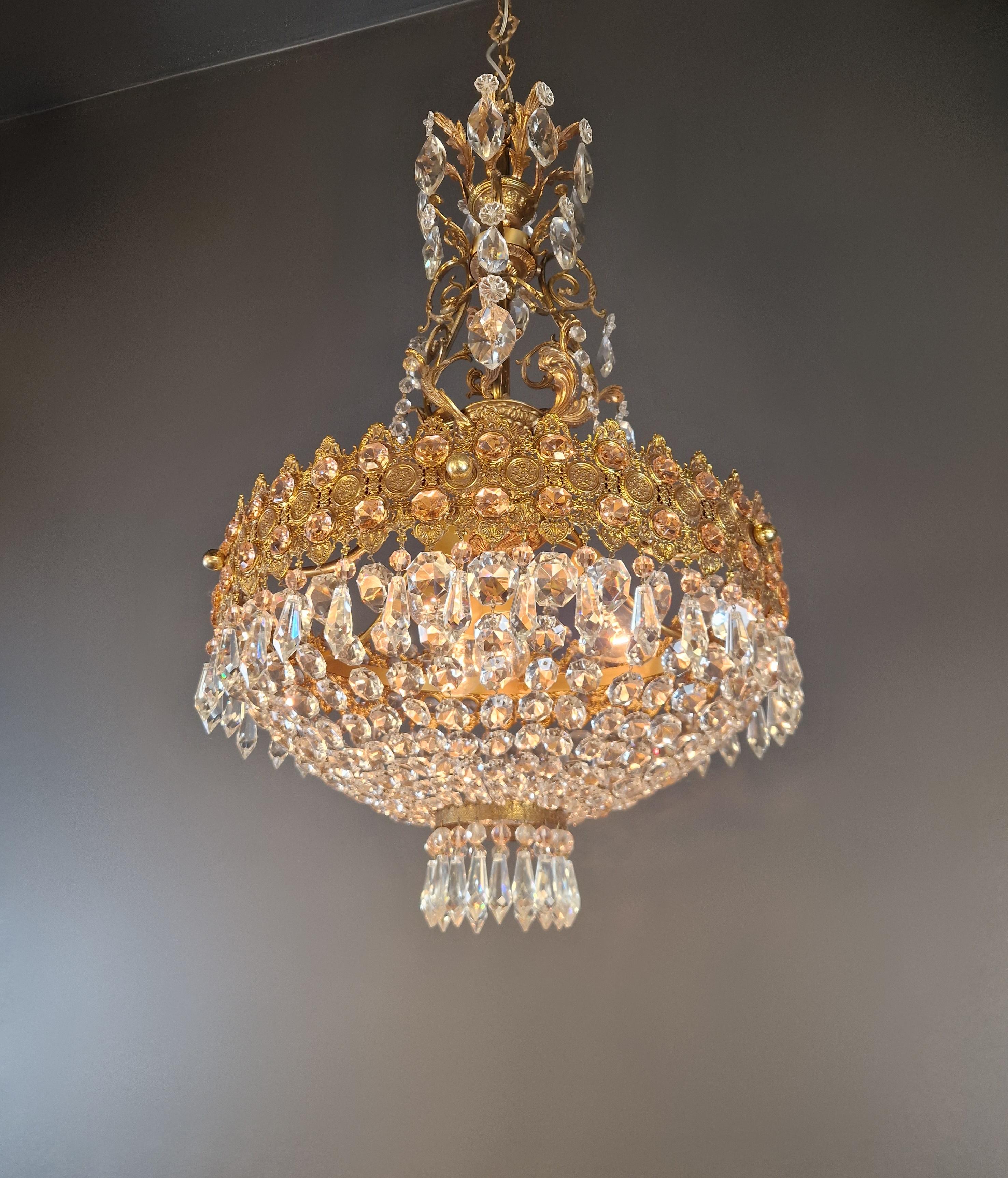 Magnificent Antique Italian Chandelier in Belle Époque Style Art Deco Brass In Good Condition For Sale In Berlin, DE