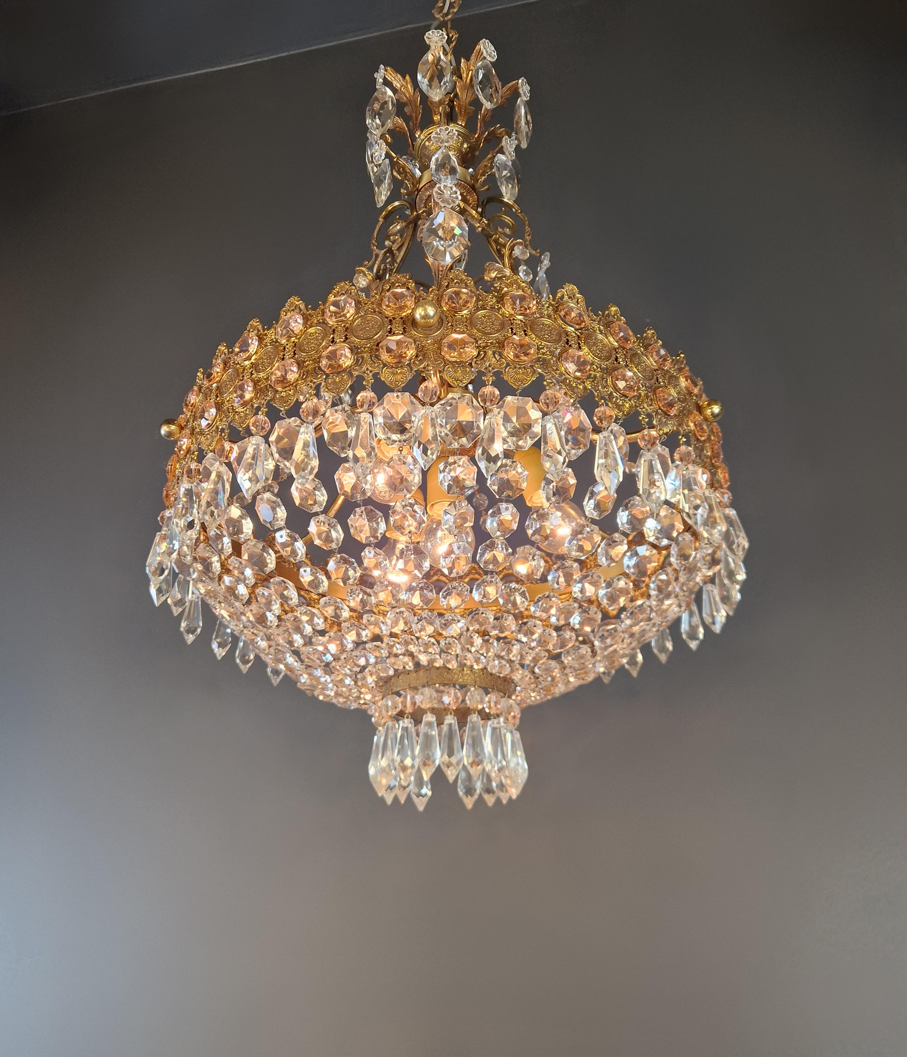 20th Century Magnificent Antique Italian Chandelier in Belle Époque Style Art Deco Brass For Sale