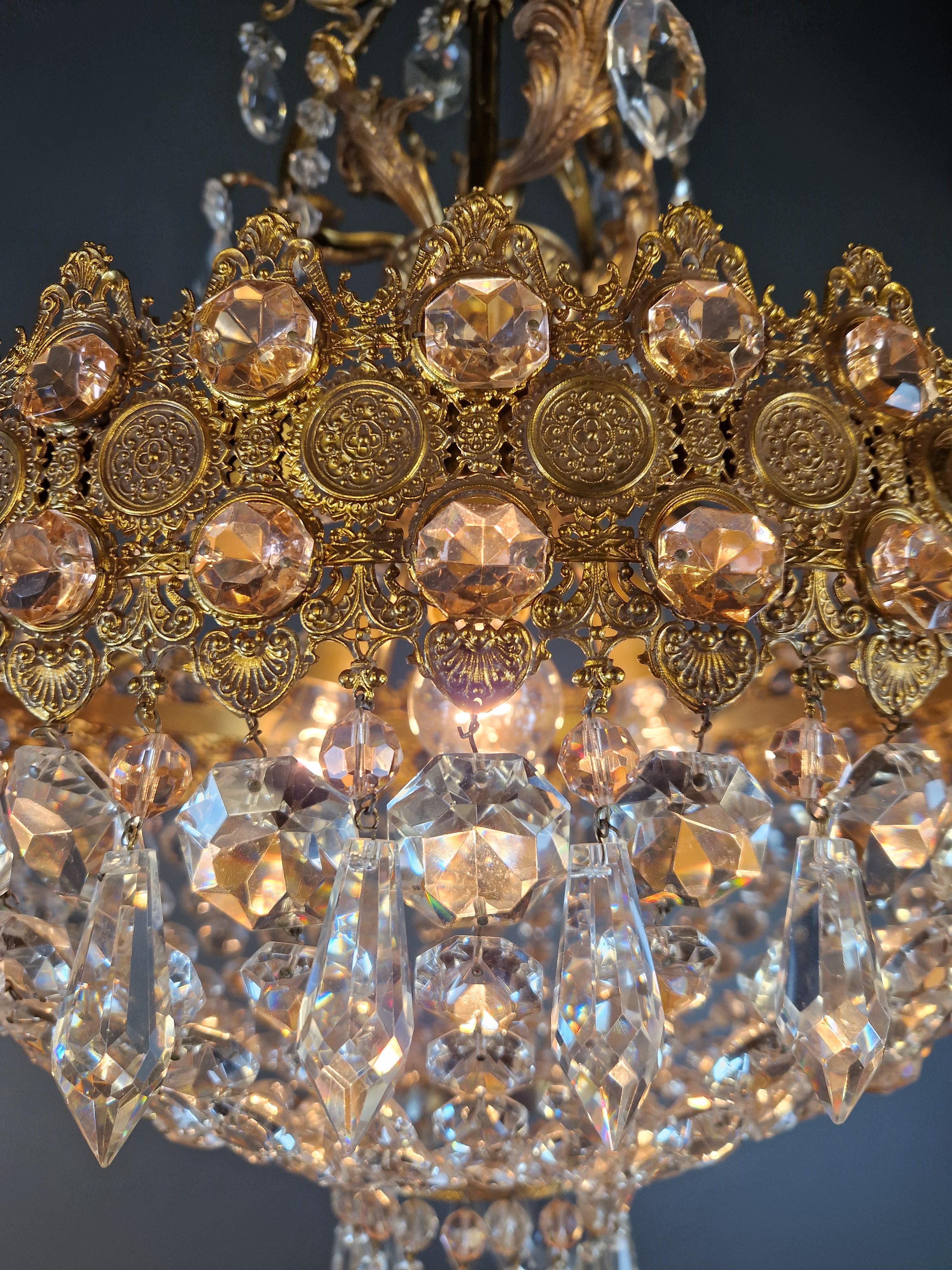 Magnificent Antique Italian Chandelier in Belle Époque Style Art Deco Brass For Sale 1