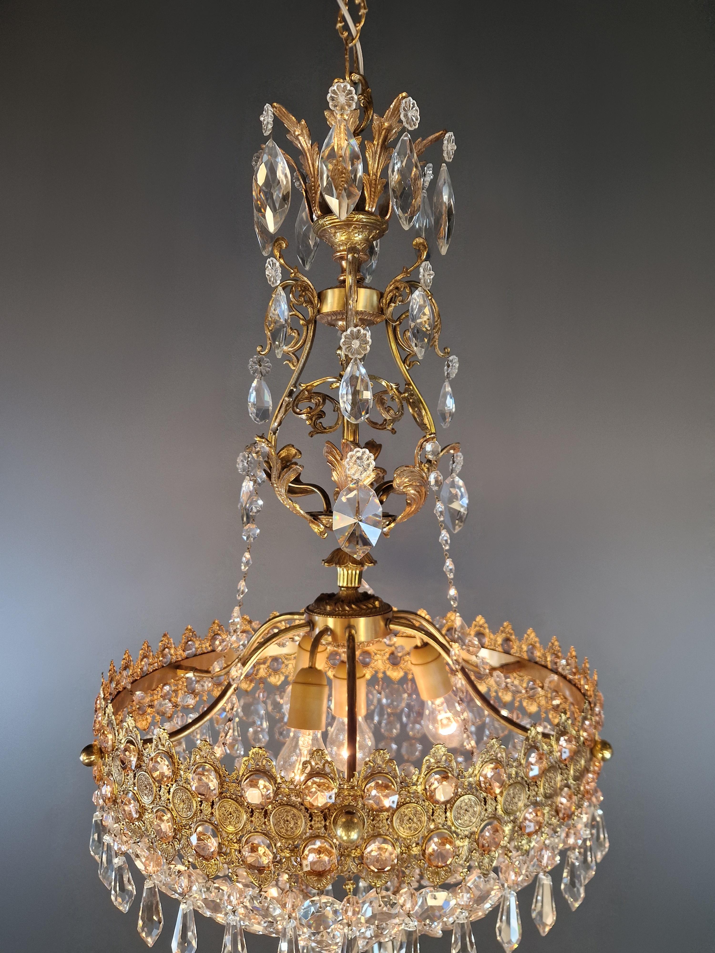Magnificent Antique Italian Chandelier in Belle Époque Style Art Deco Brass For Sale 2