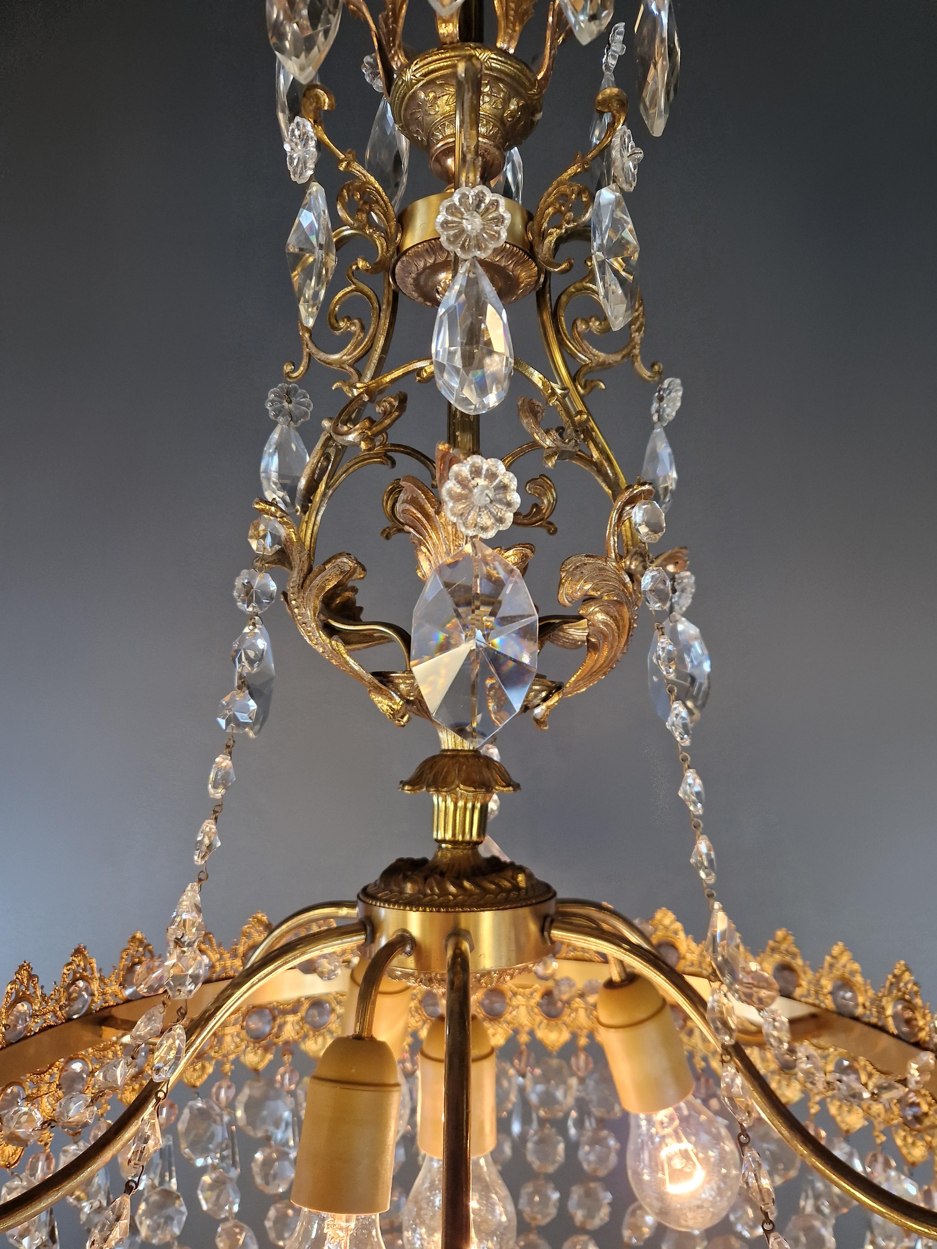 Magnificent Antique Italian Chandelier in Belle Époque Style Art Deco Brass For Sale 3