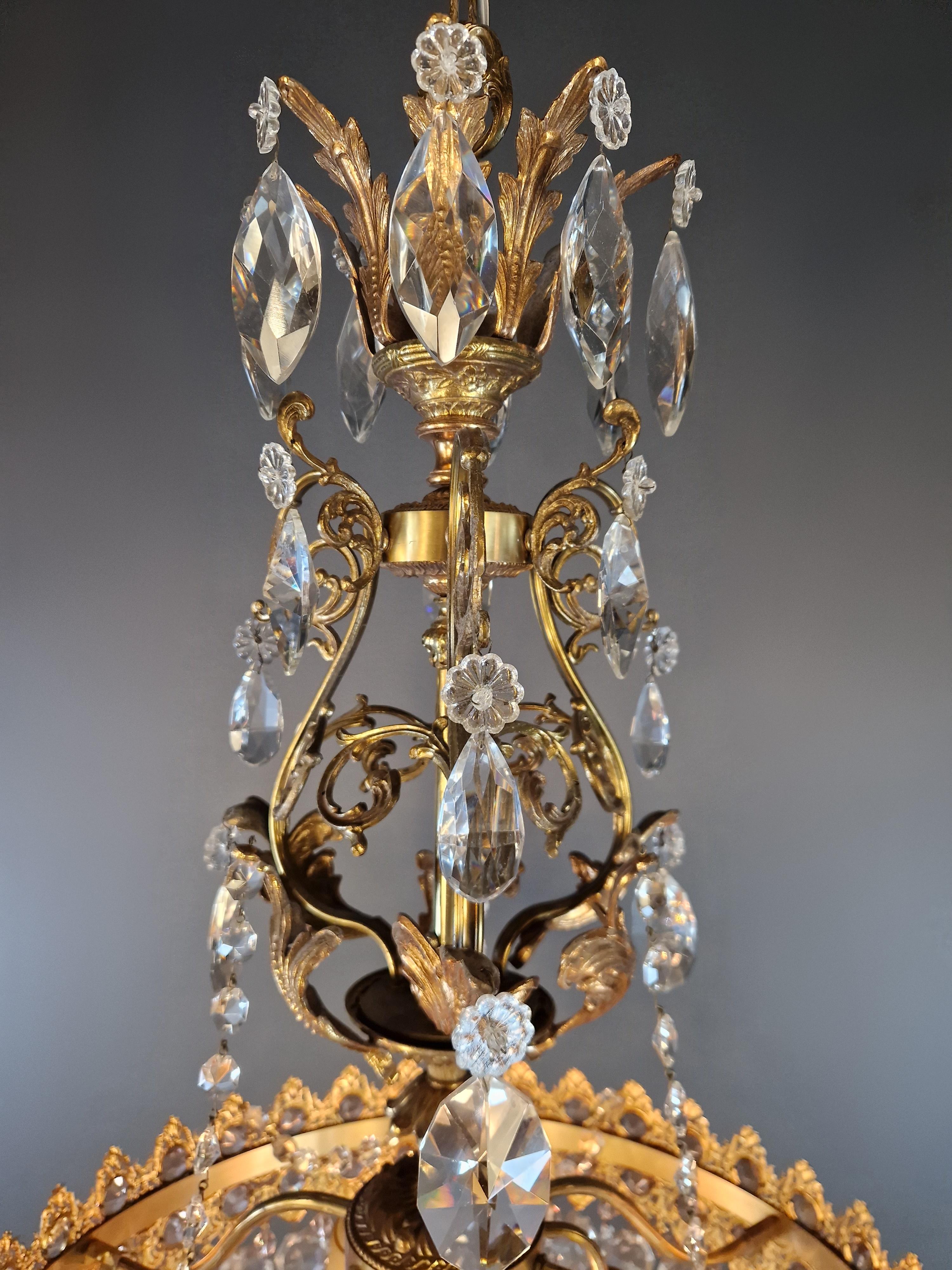 Magnificent Antique Italian Chandelier in Belle Époque Style Art Deco Brass For Sale 4