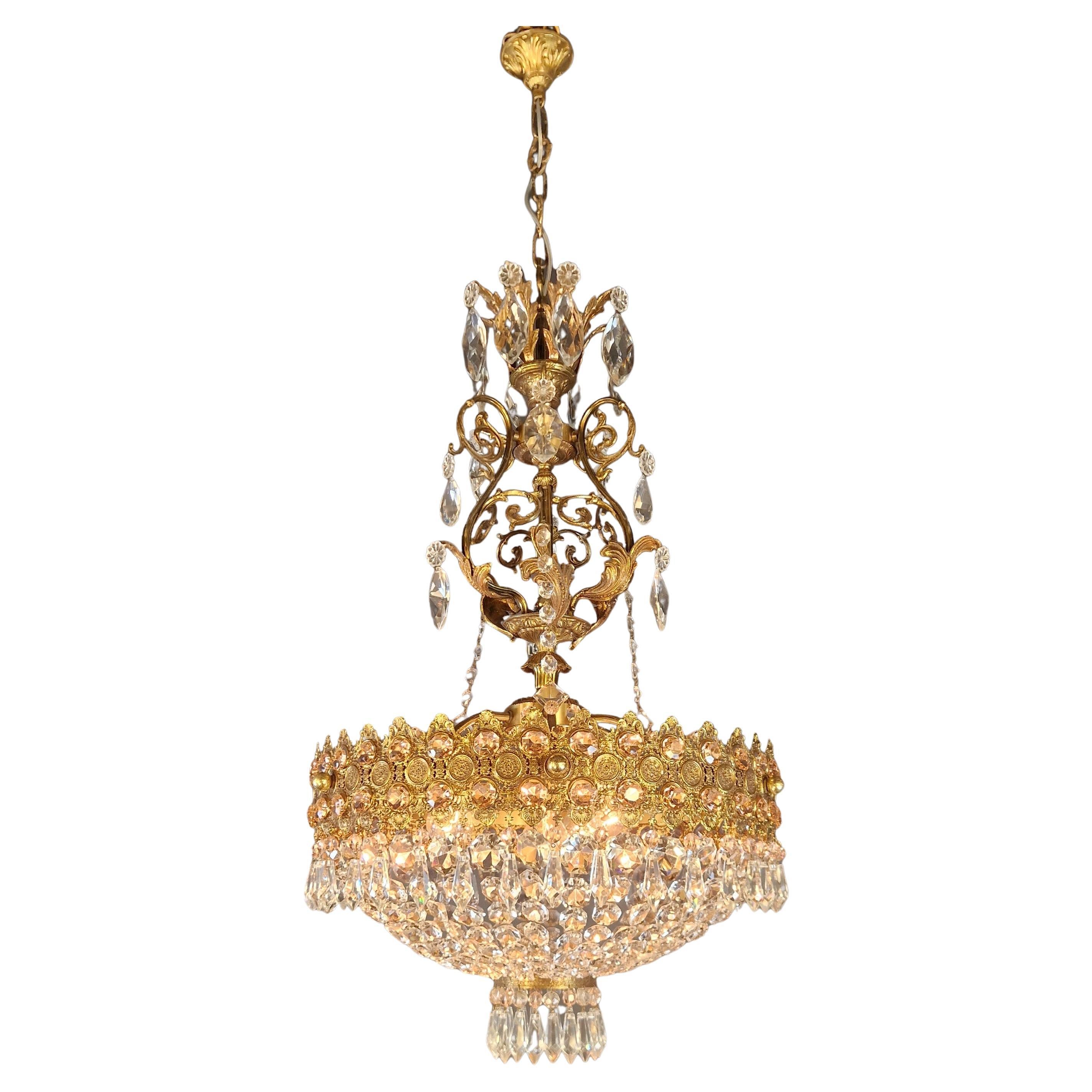 Magnificent Antique Italian Chandelier in Belle Époque Style Art Deco Brass For Sale
