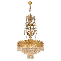 Magnifique lustre italien ancien de style Belle Époque en laiton Art déco