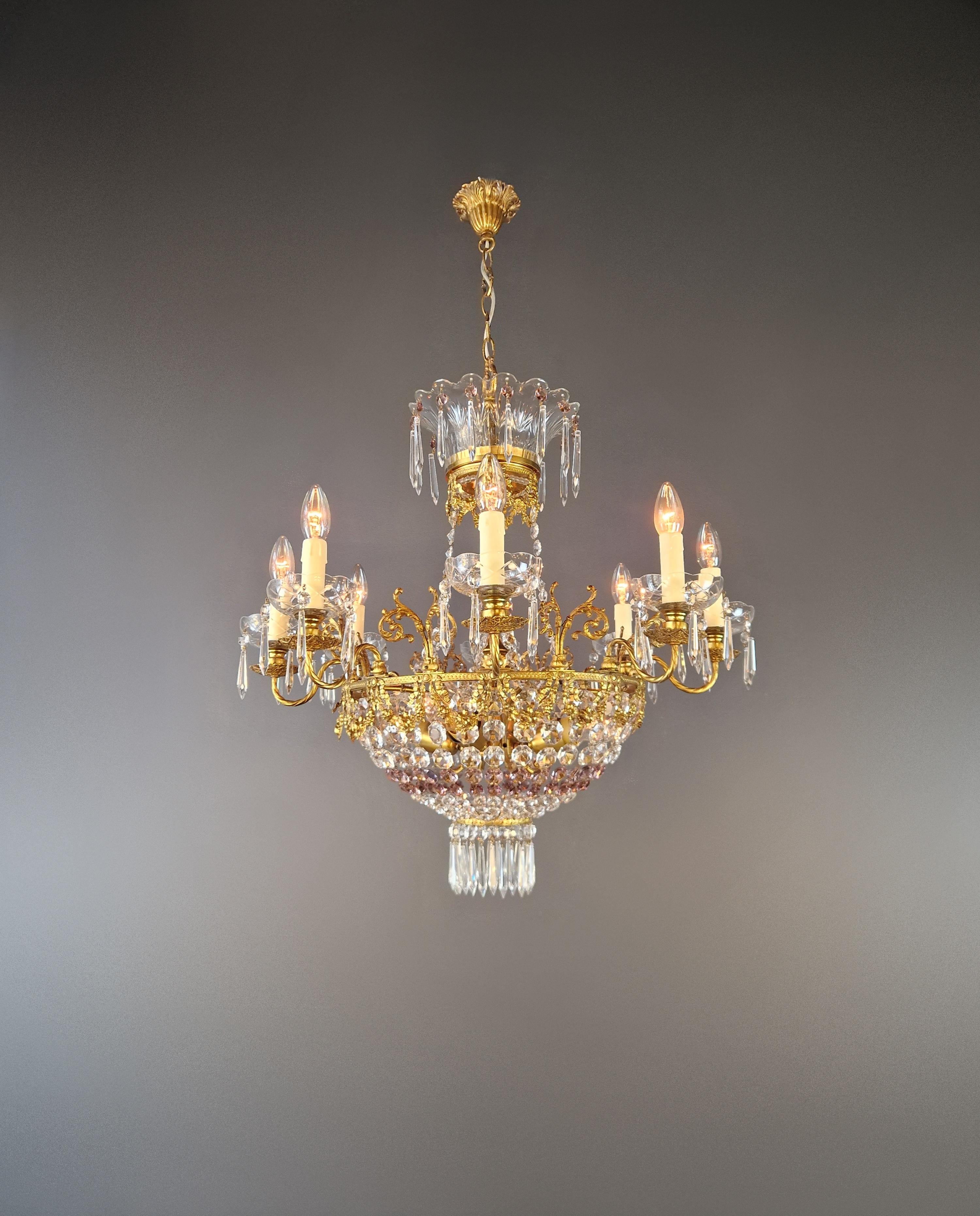 Noué à la main Magnifique lustre italien ancien en laiton de style Belle Époque Art Nouveau en vente