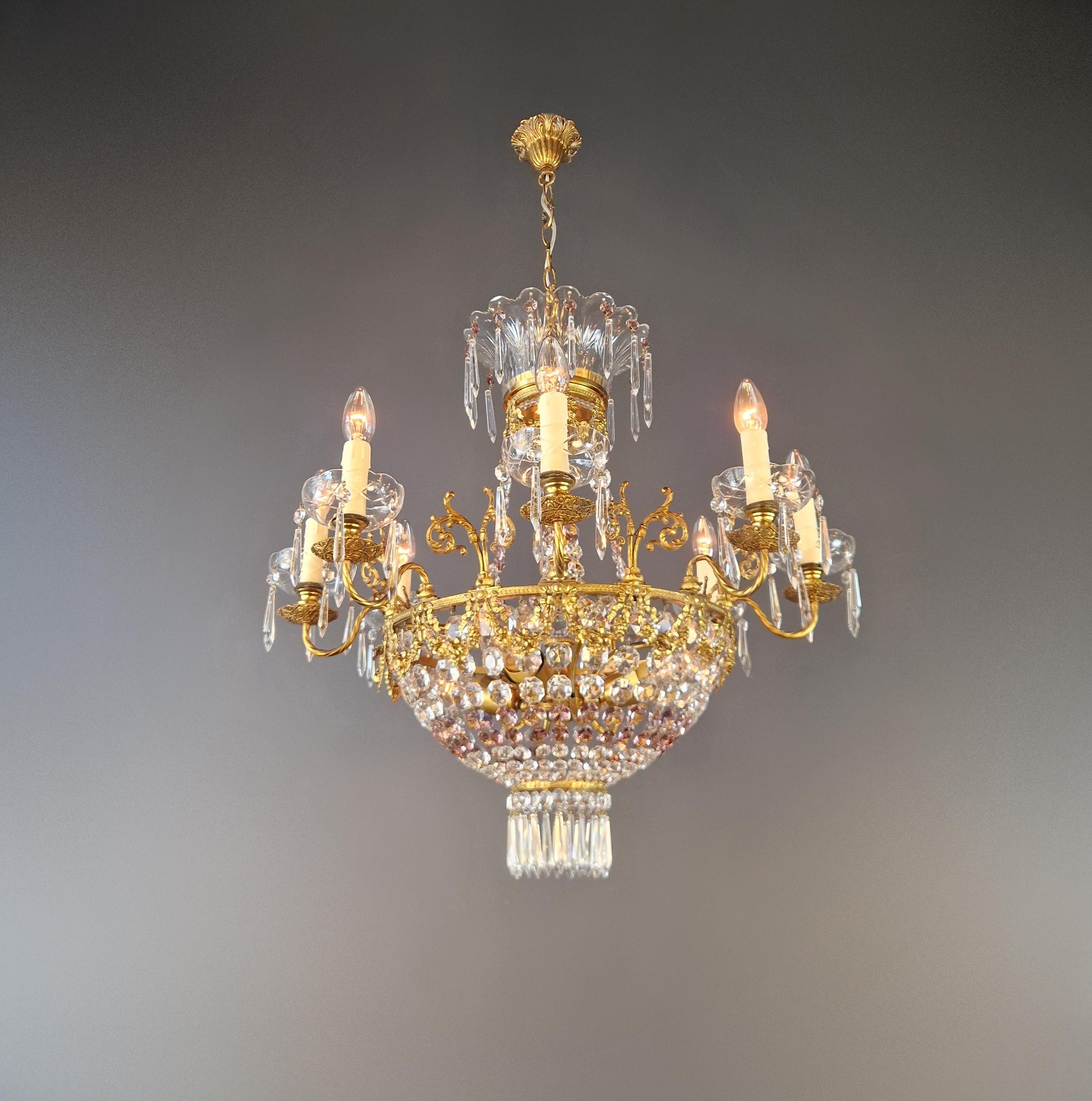 Magnifique lustre italien ancien en laiton de style Belle Époque Art Nouveau Bon état - En vente à Berlin, DE