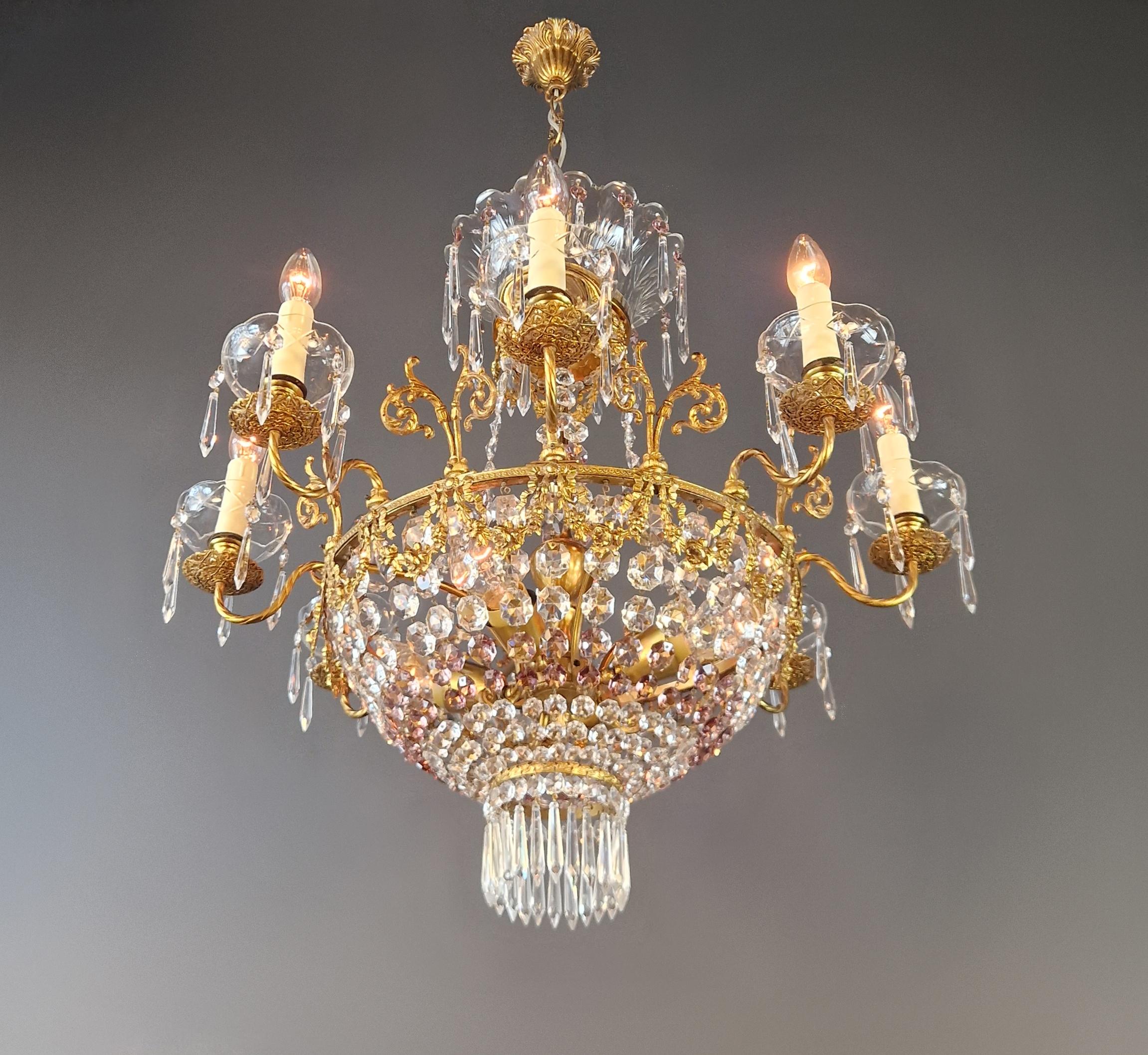 20ième siècle Magnifique lustre italien ancien en laiton de style Belle Époque Art Nouveau en vente