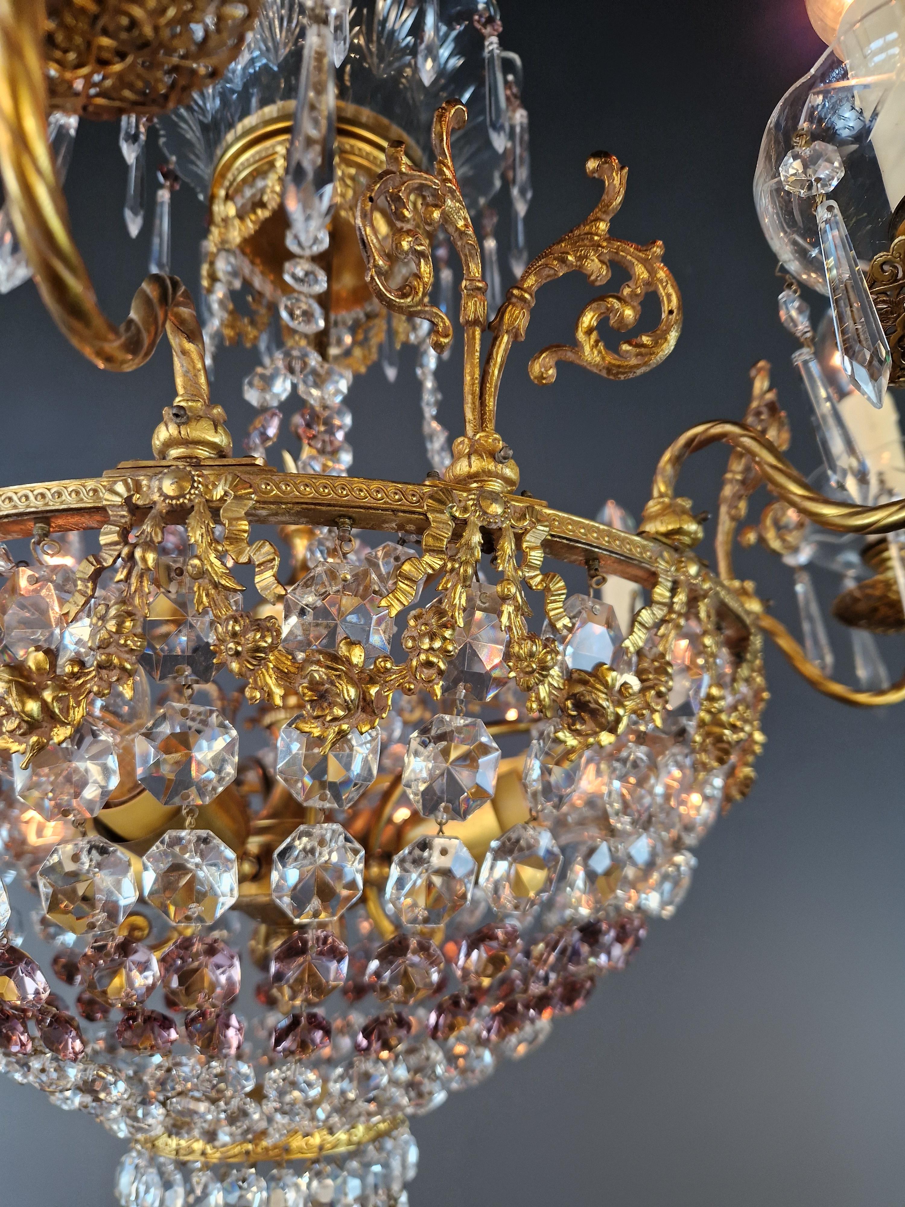 Laiton Magnifique lustre italien ancien en laiton de style Belle Époque Art Nouveau en vente