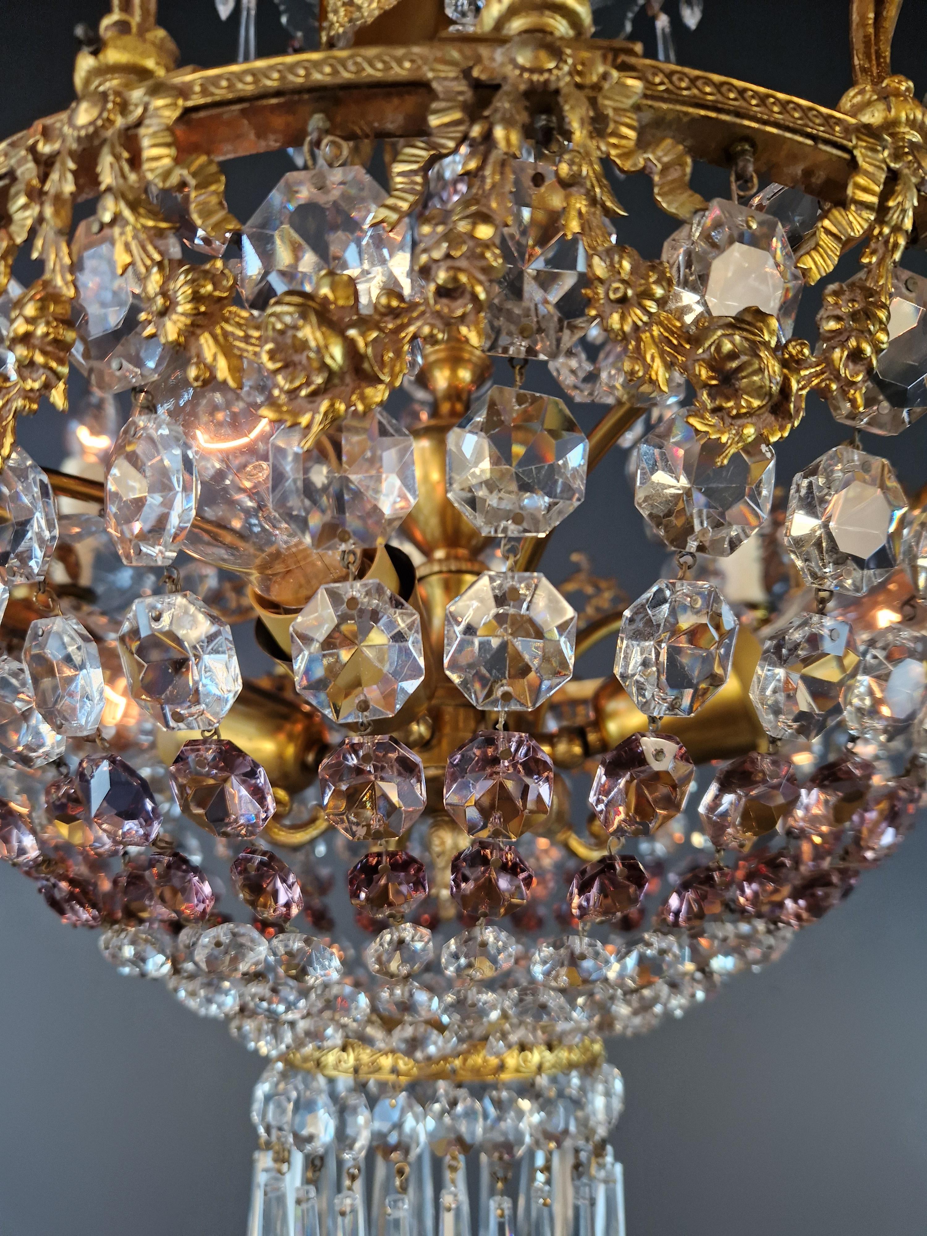 Magnifique lustre italien ancien en laiton de style Belle Époque Art Nouveau en vente 1
