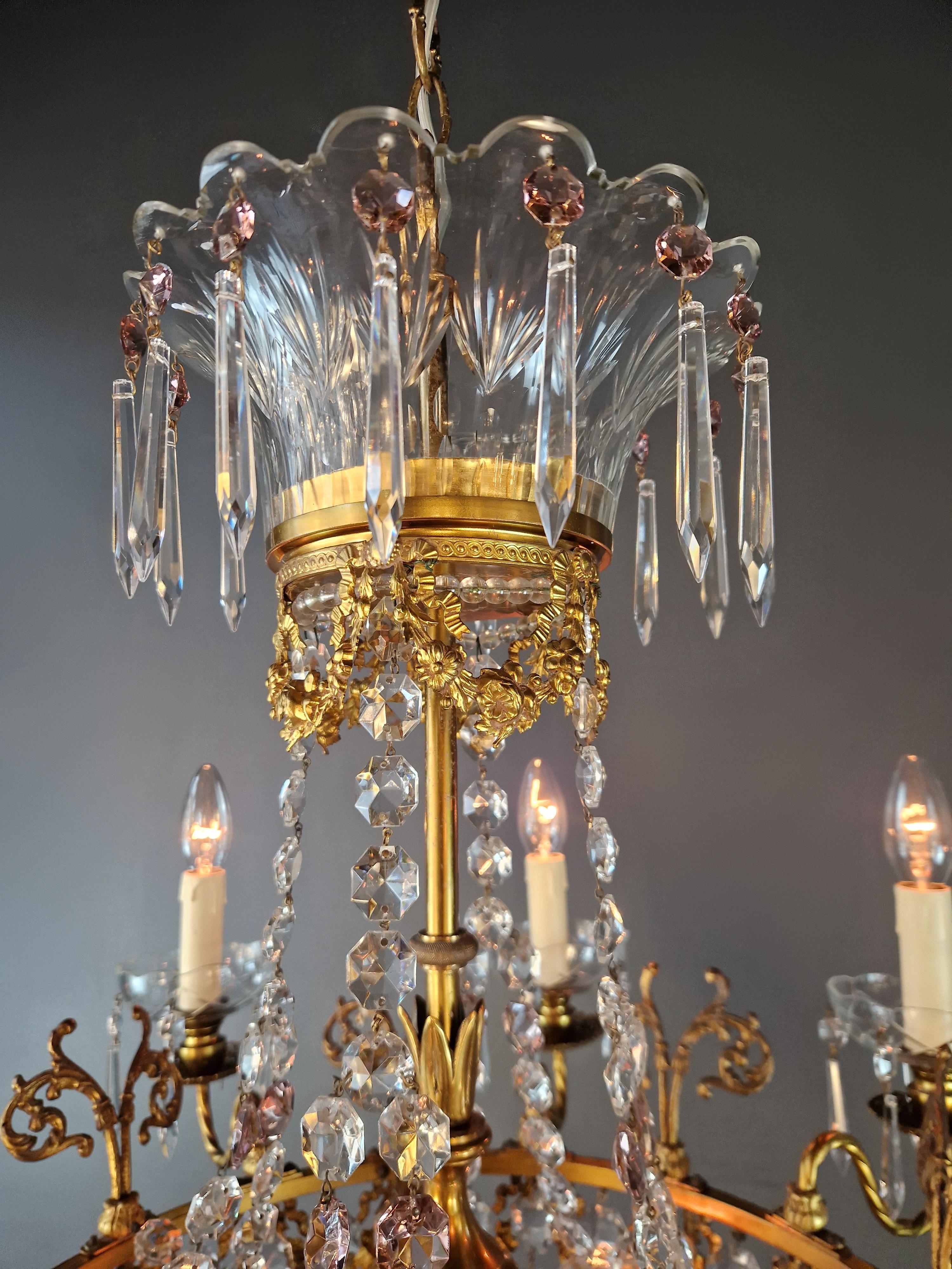 Magnifique lustre italien ancien en laiton de style Belle Époque Art Nouveau en vente 2