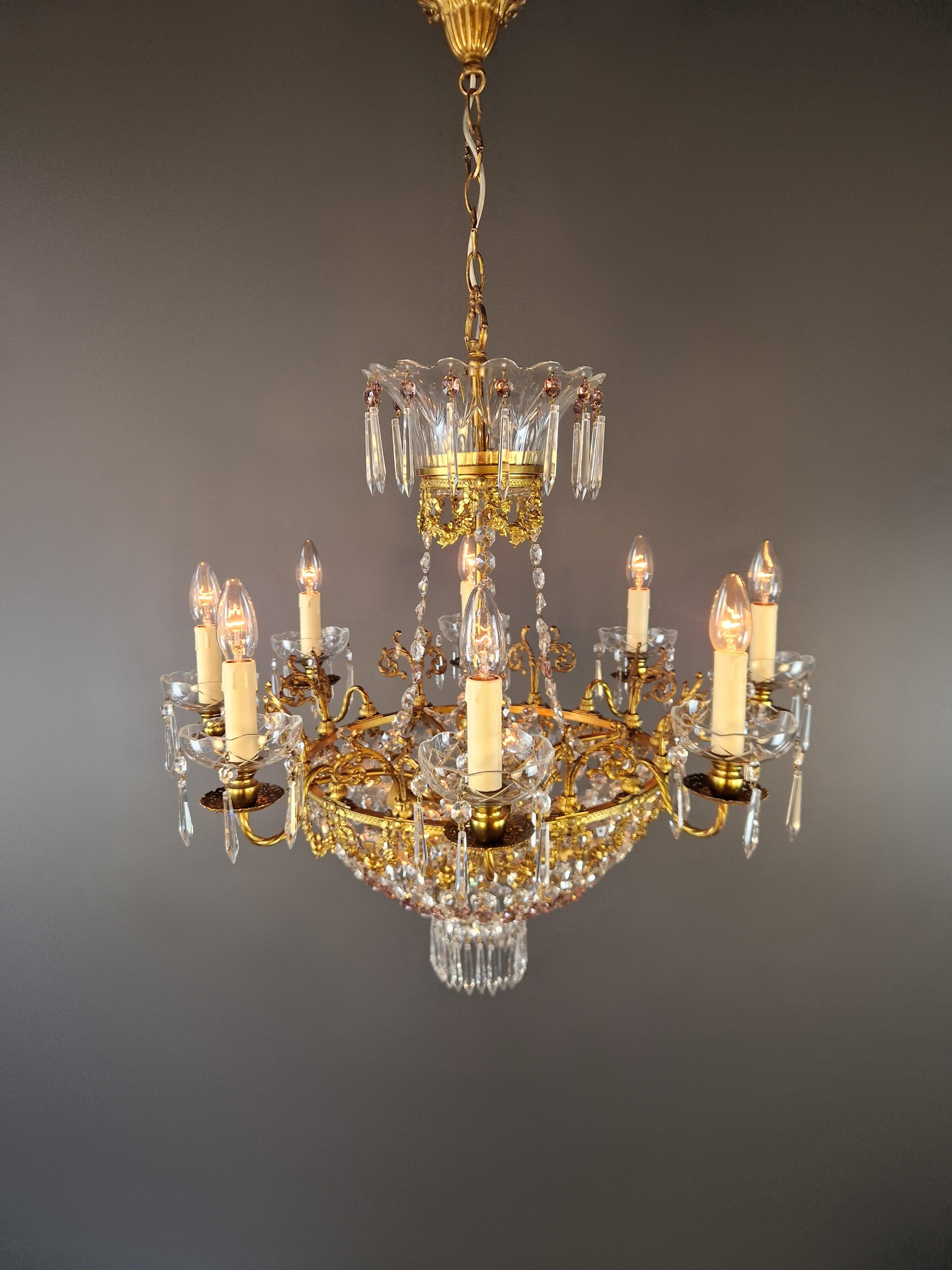 Magnifique lustre italien ancien en laiton de style Belle Époque Art Nouveau en vente 3